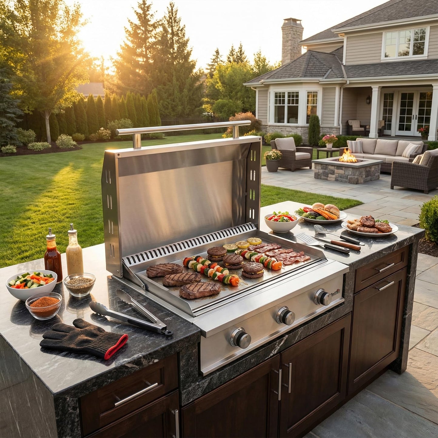 Stanbroil 36-Inch Built-In Liquid Propane Griddle, Premium 304 Stainless Steel 3 Burner Flat Top Grill for Outdoor Kitchen BBQ Island