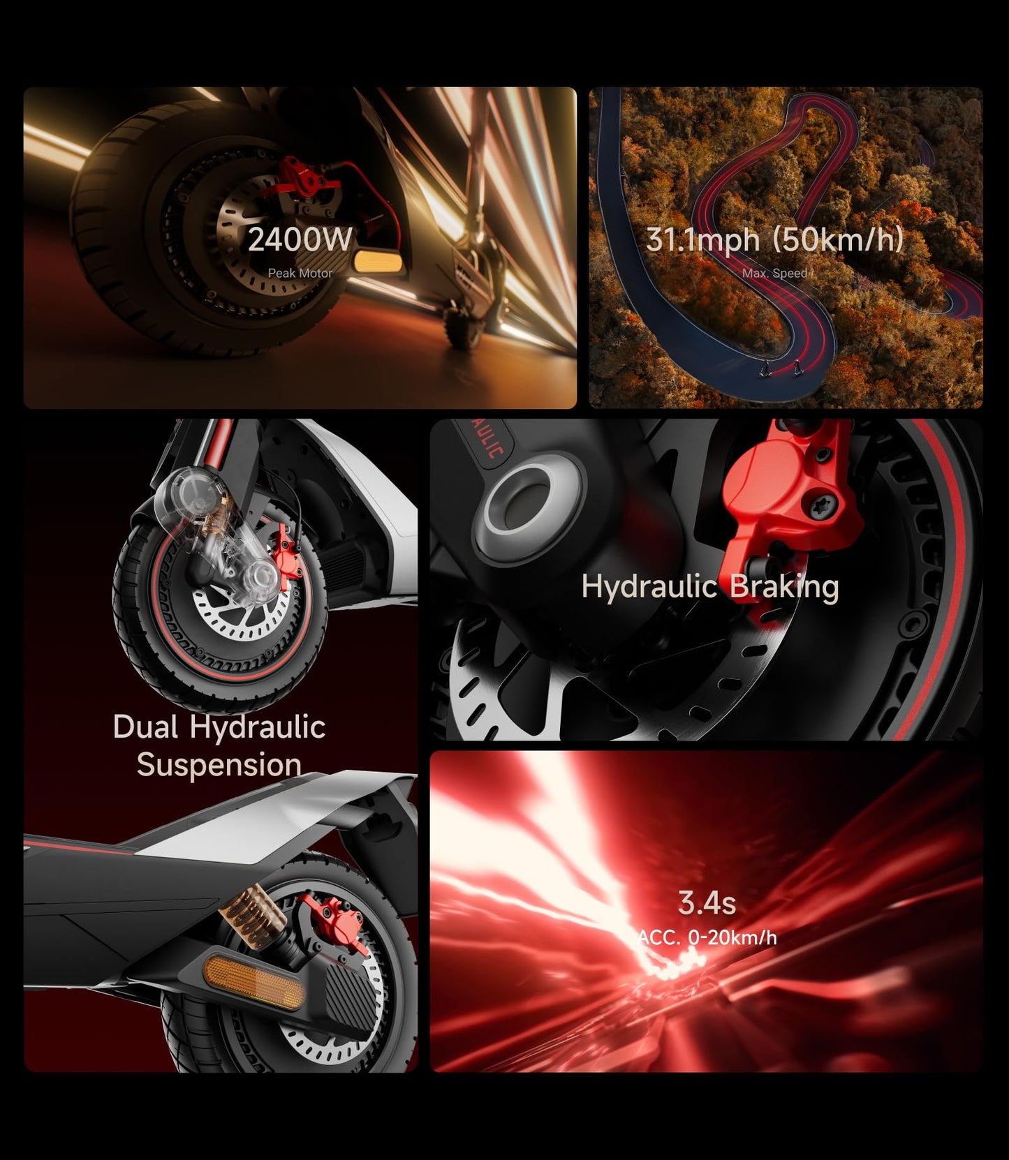 NAVEE UT5 Max Electric Scooter, 31.1 mph Speed, 62.1 Miles Range, 2400W Peak Motor, Dual Hydraulic Suspension & Disc Brake, 12" Self-healing Tubeless Tires, Flash Charging, Scooter for Adults, UL 2272