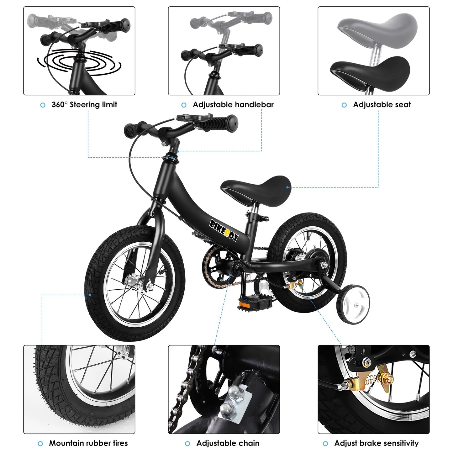 Balance Bike 3 in 1,The Dual Use of a Kids Balance Bike and Toddler Bike, for 2 3 4 5 6 7 Years Old -12 14 16 Inches with Training Theory, Brake, Pedal