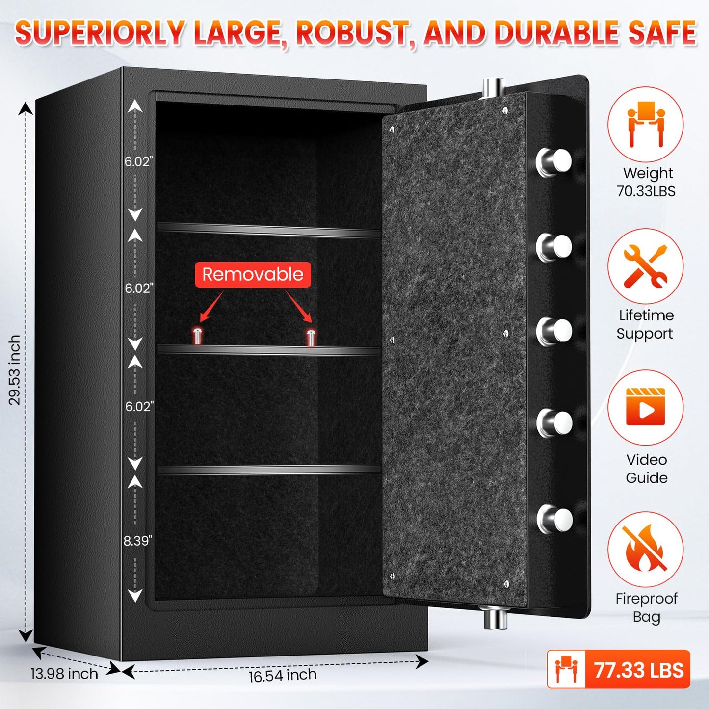 𝟑𝟓 𝑴𝒊𝒏𝒔 𝐅𝐢𝐫𝐞𝐩𝐫𝐨𝐨𝐟 Safe for Home,7.5 𝐂𝐮 𝐅𝐭 Extra Large Safe Box with Digital Keypad, Heavy Duty Fire Resistant Safe for Documents, Cash, Jewelry & Valuables
