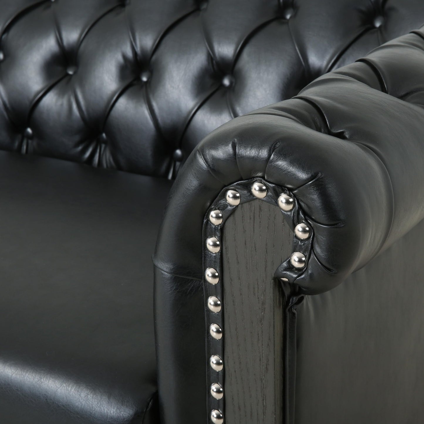 Merax PU Chesterfield Sofa, Retro Upholstered 3 Seater Leather Couch Rolled Arm for Living Room Bedroom Office, Black