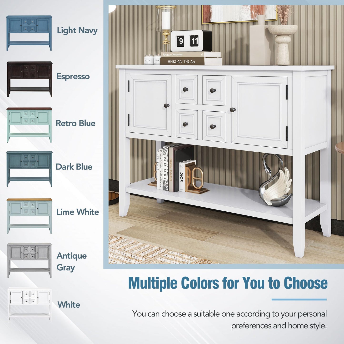Merax Modern Wood Buffet Cabinet with Storage Shelf, 2 Drawers and 2 Cabinets Buffet Coffee Bar Table for Living Room Dinning Room Kitchen (White)