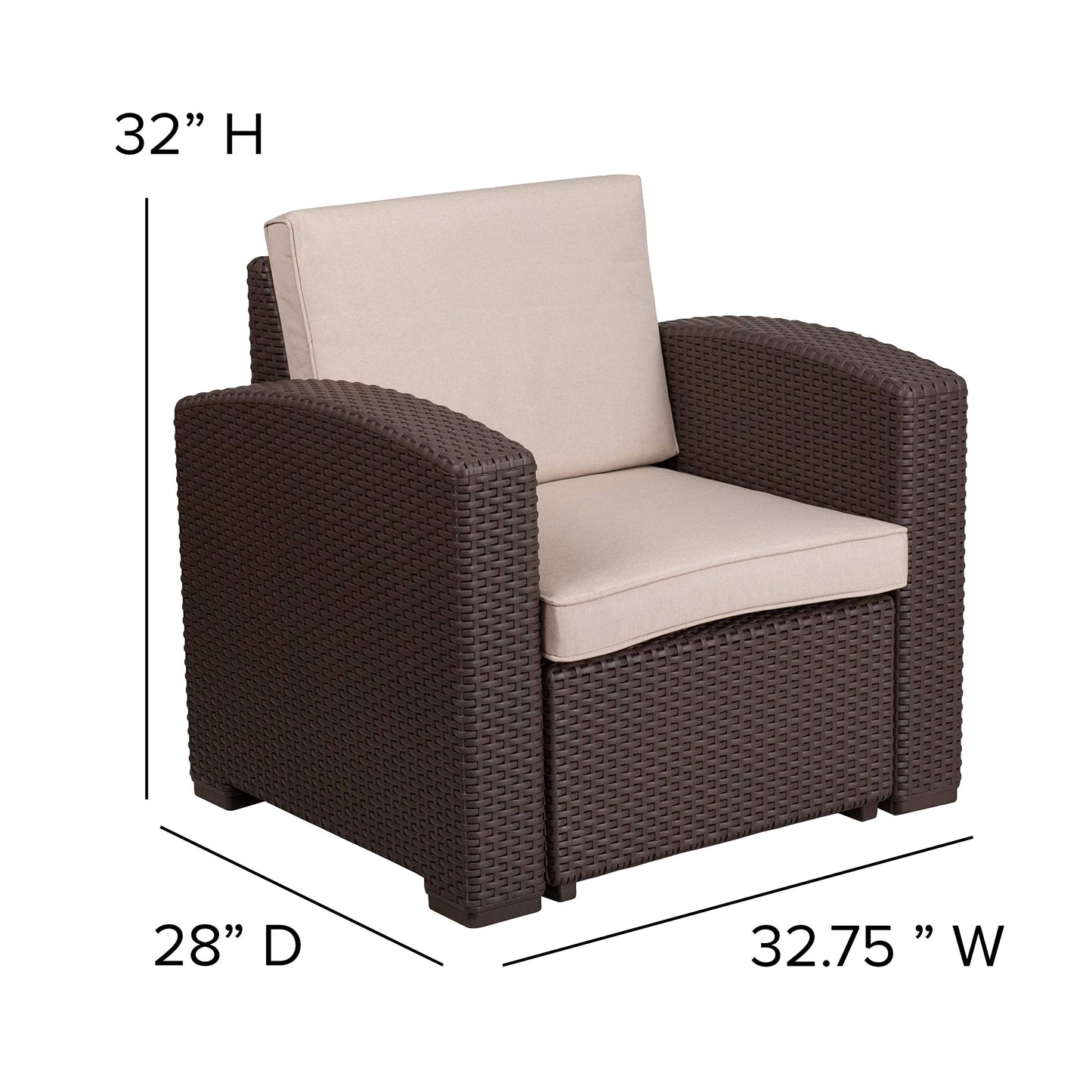 Flash Furniture 4 Piece Outdoor Faux Rattan Chair, Sofa and Table Set in Chocolate Brown