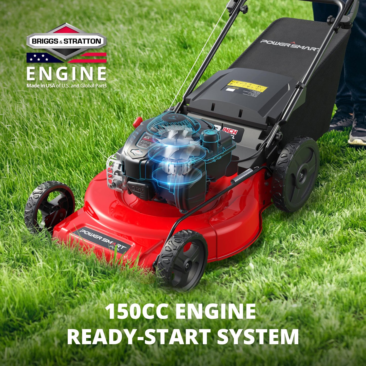 PowerSmart 22-Inch Gas Lawn Mower Self-Propelled, 150cc B&S Engine, 3-in-1 Mulching System, 6 Cutting Heights, Rear-Wheel Drive, Durable Steel Deck