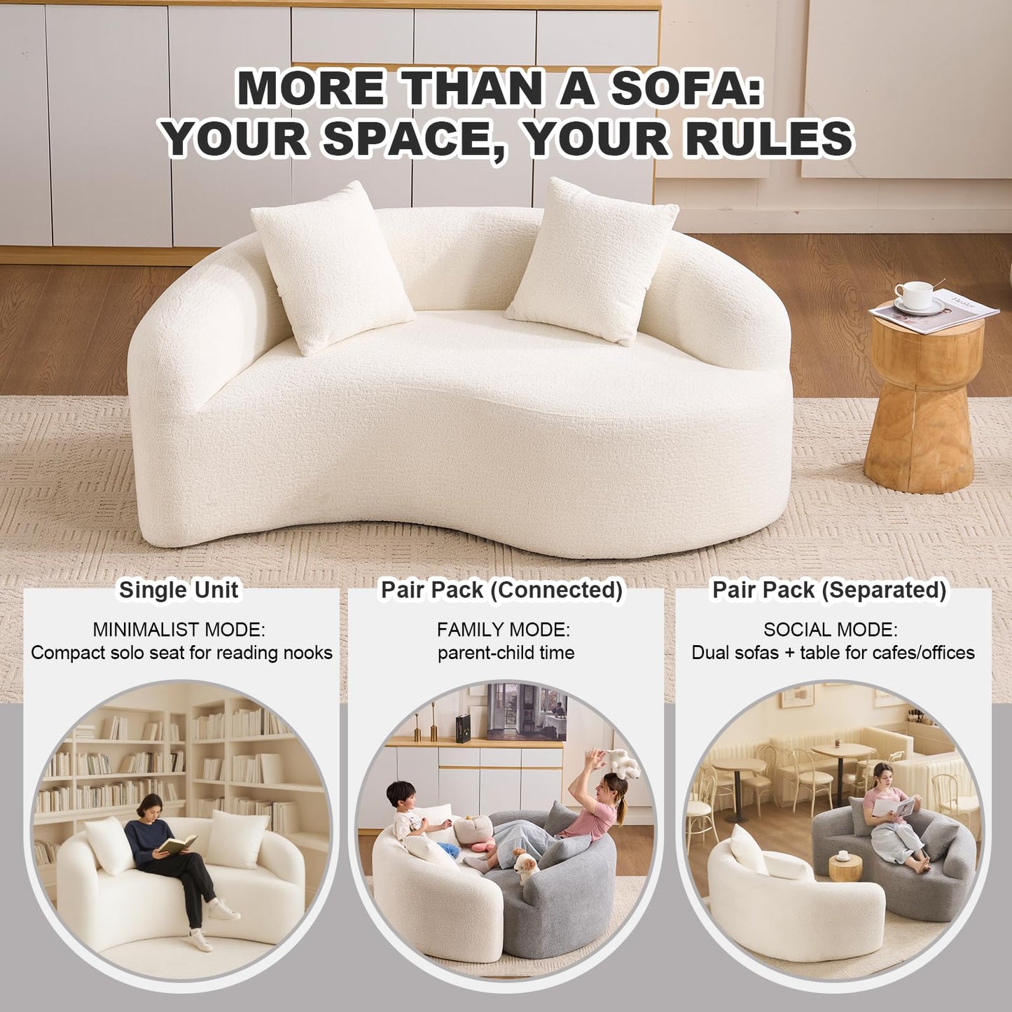 KEIKI S-Curved Loveseat Chenille Couches with 2 Pillows, Upholstered Luxury Plush Cloud Sectional Sofa for Living Room Apartment, Full Sponge Compression