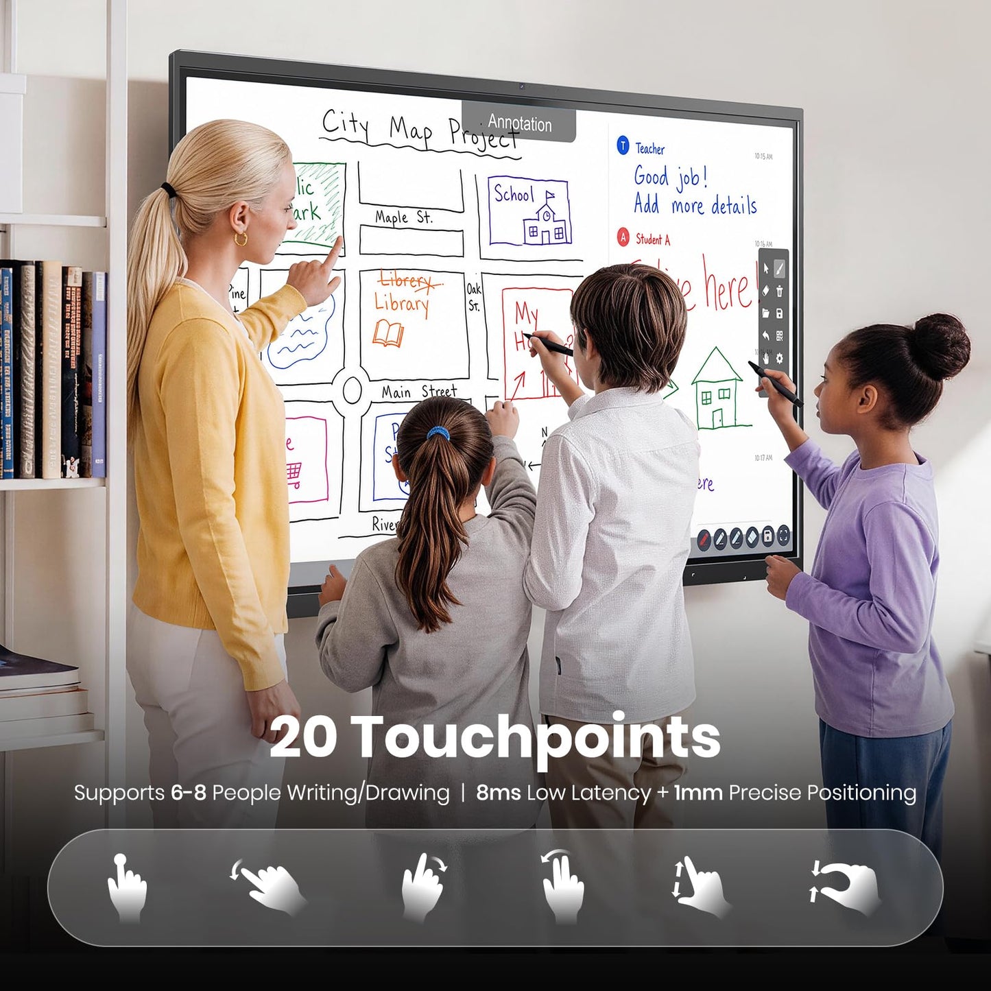 55'' 4K UHD Smart Board, Interactive Digital Whiteboard, 20-Point Touchscreen, All-in-One Electronic Whiteboard for Office Classroom Home Business