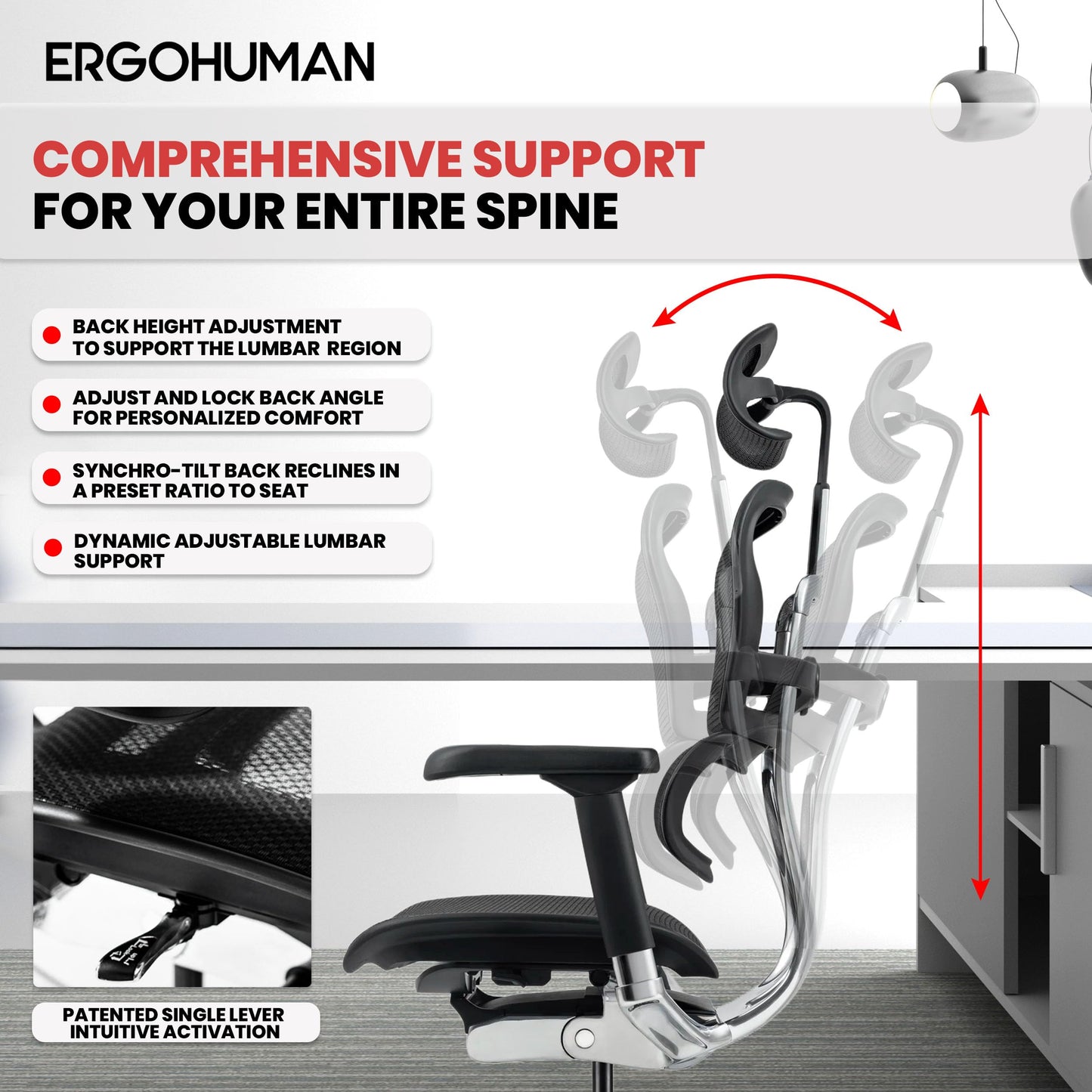 Ergohuman Eurotech ME7ERG GEN2 High Back Mesh Office Chair with Tilt Tension Control, Tilt Lock, Back Angle, Back Height, Synchro Tilt, Seat Height, Seat Depth, and Arm Height Adjustments, Black