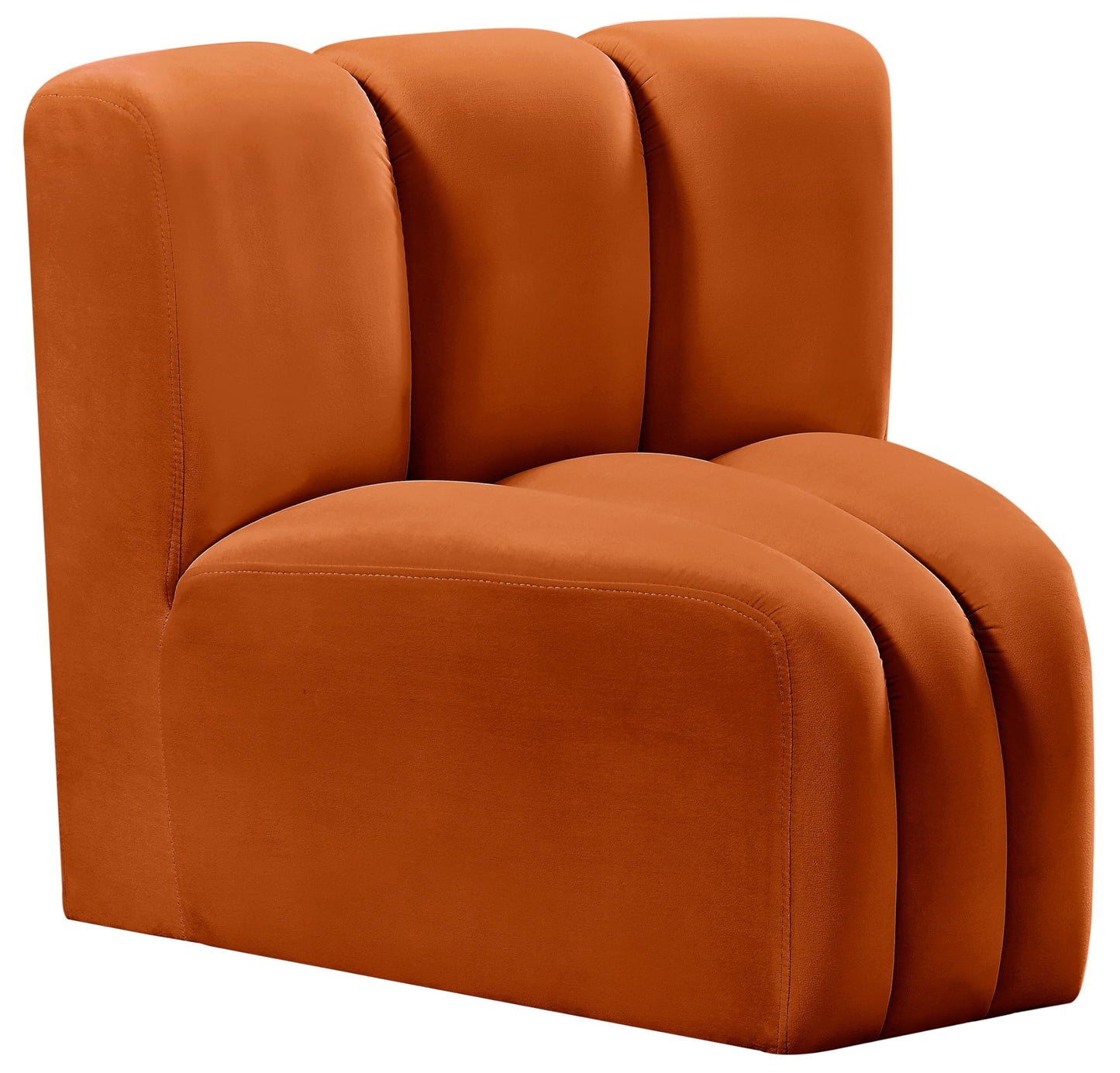 Meridian Furniture 103Cognac-CC Arc Collection Modern | Contemporary Curved Corner with Soft Cognac Velvet, Channel Tufting, Modular for Limitless Configurations, 33" W x 31" D x 30" H, Cognac