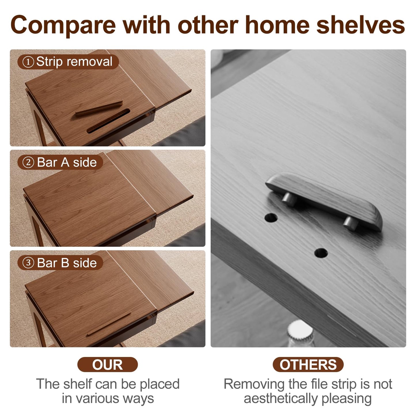 Solid Wood C Shaped End Table for Couch,Walnut C Table with Wheels,Rolling Side Table with Storage,Couch Desk with Adjustable Desktop,Rolling Tv Tray with Folding Shelf,Modern Couch Table