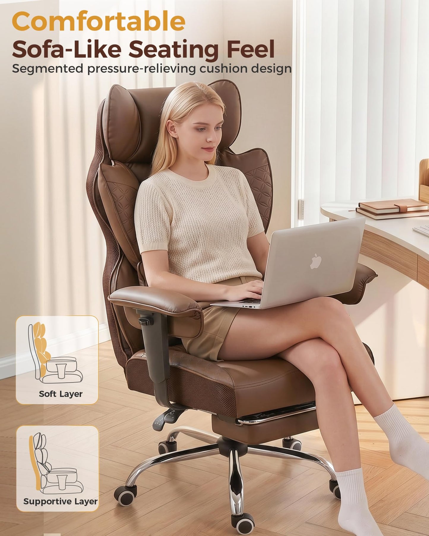 COMHOMA Big and Tall Office Chair Heavy Duty Gaming Chair with Deluxe Embossing Leather High Back Wider Ergonomic Computer Chair with Foot Rest 150°Reclining Pocket Spring Lumbar Support