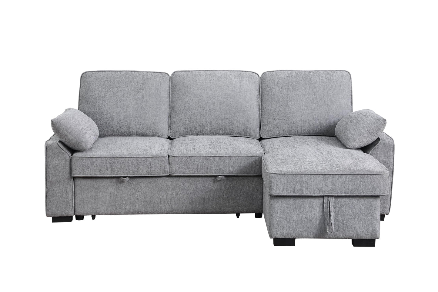 ERYE L-Shaped Pull Out Sleeper Couch Bed, Modern Chenille Upholstered Button Tufted Corner Couch Reversible Sectional Sleeper Sofa Bed W/Storage Chaise, Cup Holders