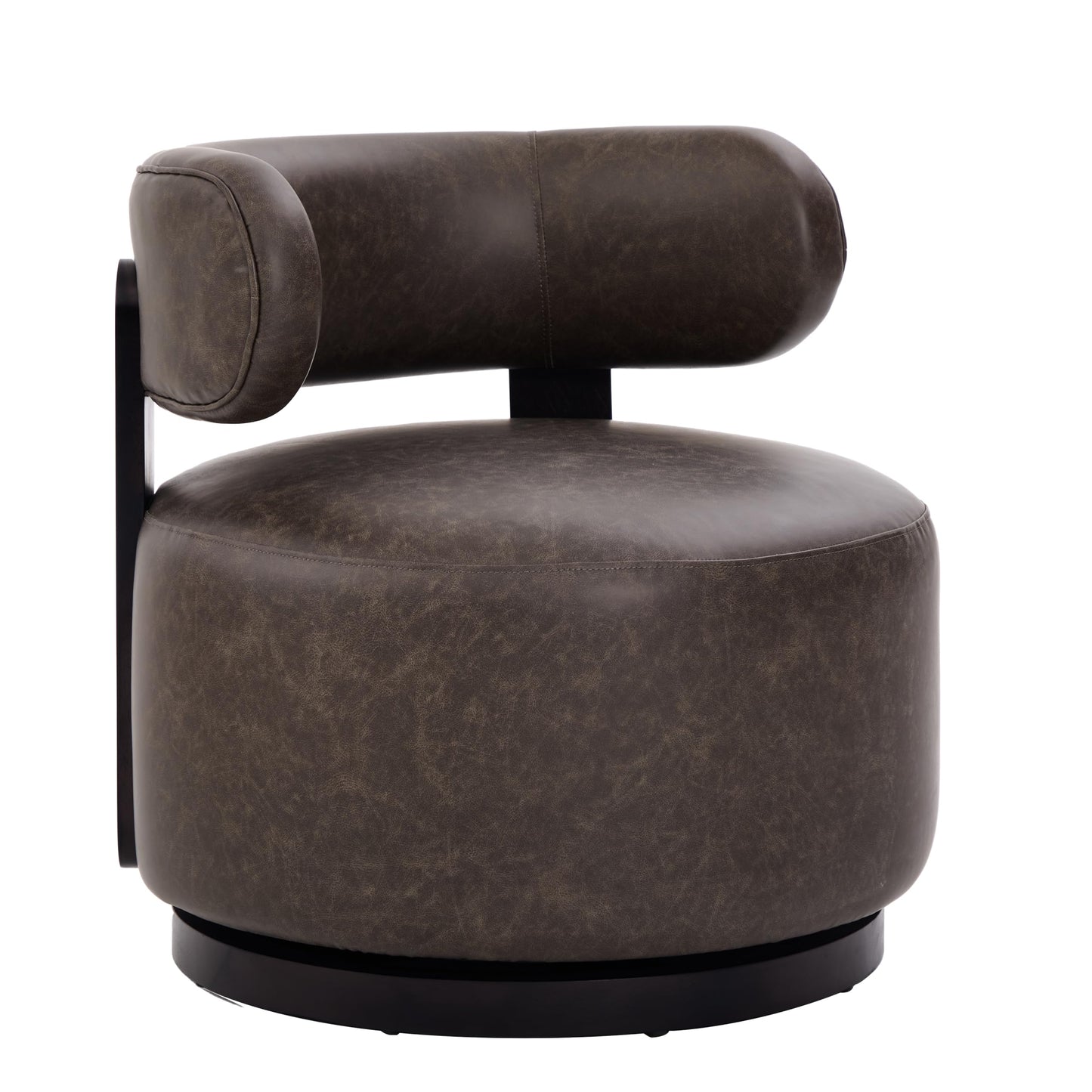 Christopher Knight Home Udon Faux Leather 360° Swivel Accent Chair, Solid Wood Living Room Swivel Chair, Rotating Single Lounge Sofa, Bedroom Comfy Reading Chair, No Assembly Needed, Dark Brown