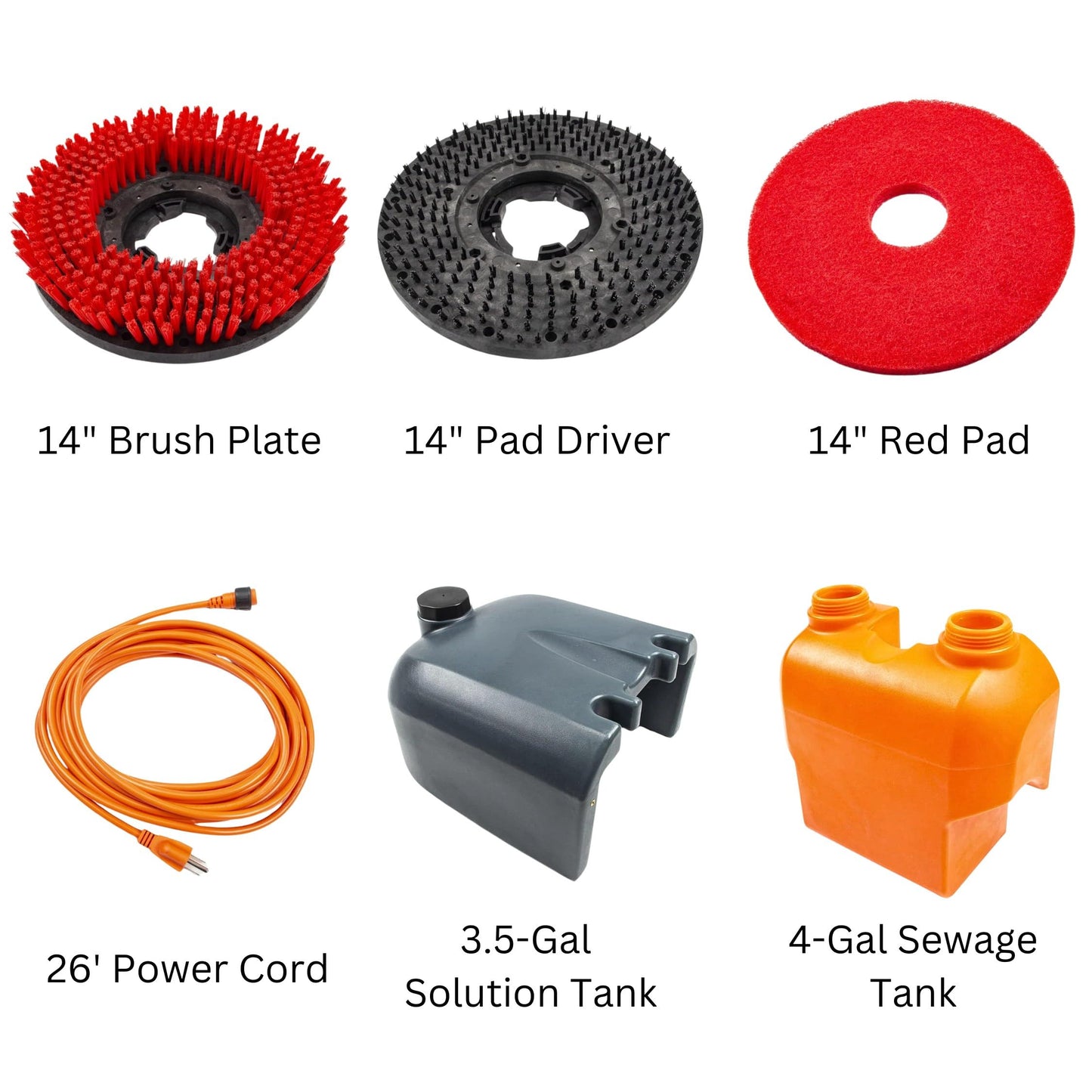 14" Walk-Behind Commercial Floor Scrubber Machine, 18" Squeegee, 3/4-Gal Tanks, 180 RPM, 26-ft Corded Hard Floor Cleaner for Offices, Cafes, Boutiques, Clinics & Tight Spaces