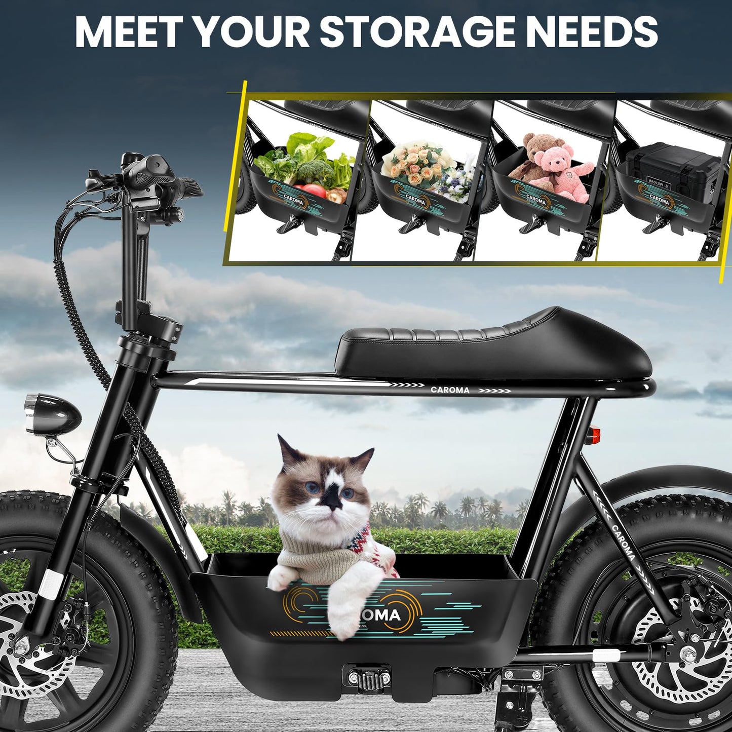 Caroma Peak 560W Electric Scooters with Seat for Adults, 16" Fat Tire for All-Terrain, 15Miles Max Range, 20mph Top Speed, Commuter Escooter for Adults&Teens, Motorcycle Style with Carry Basket,Black