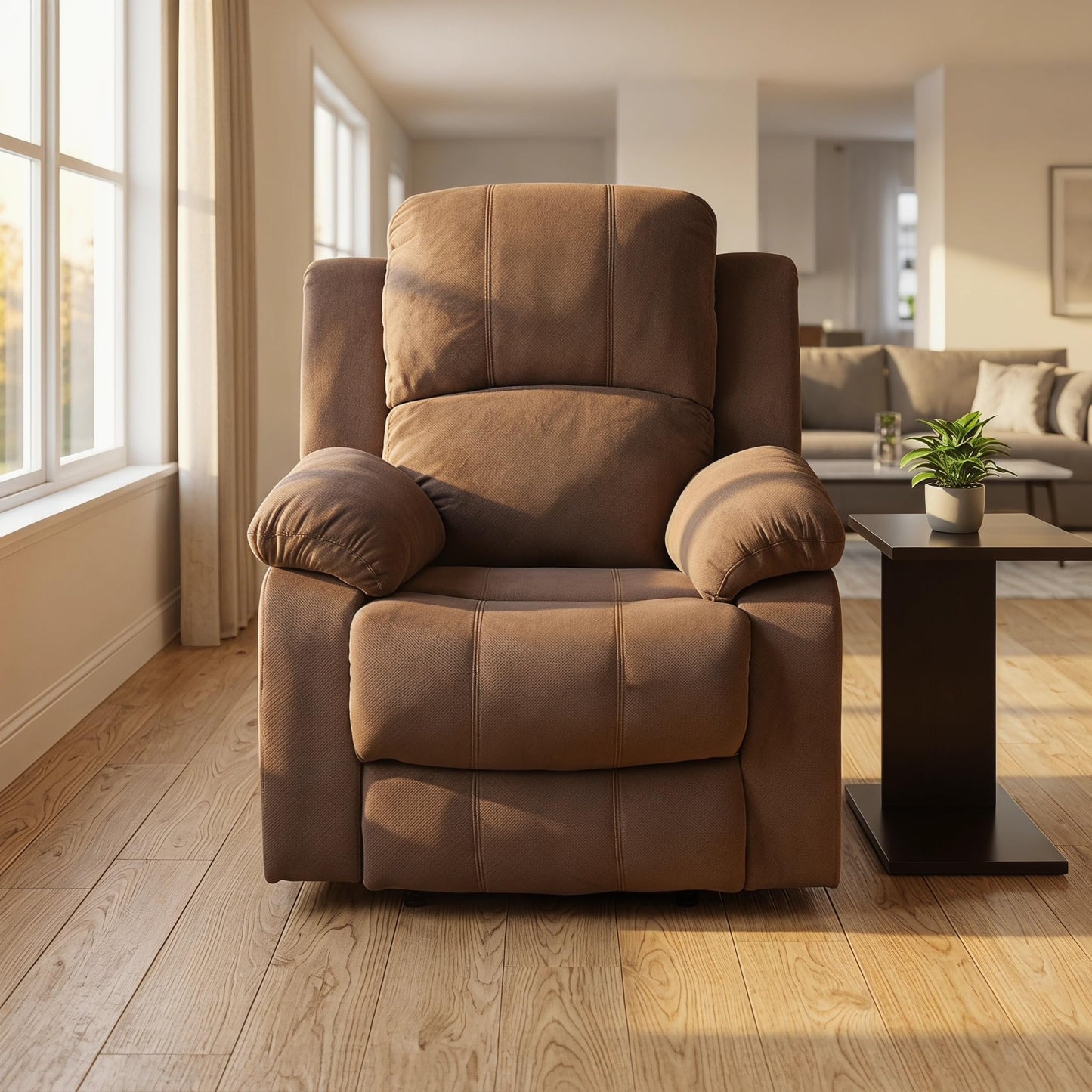 Trygoal Manual Recliner Chair, Nursery Rocking Chair, Velvet Recliner Chair for Adults, Lazy Boy, Gaming Recliner wih Overstuffed Arms, Suitable for Home Theater, Living Room, Bedroom, Brown