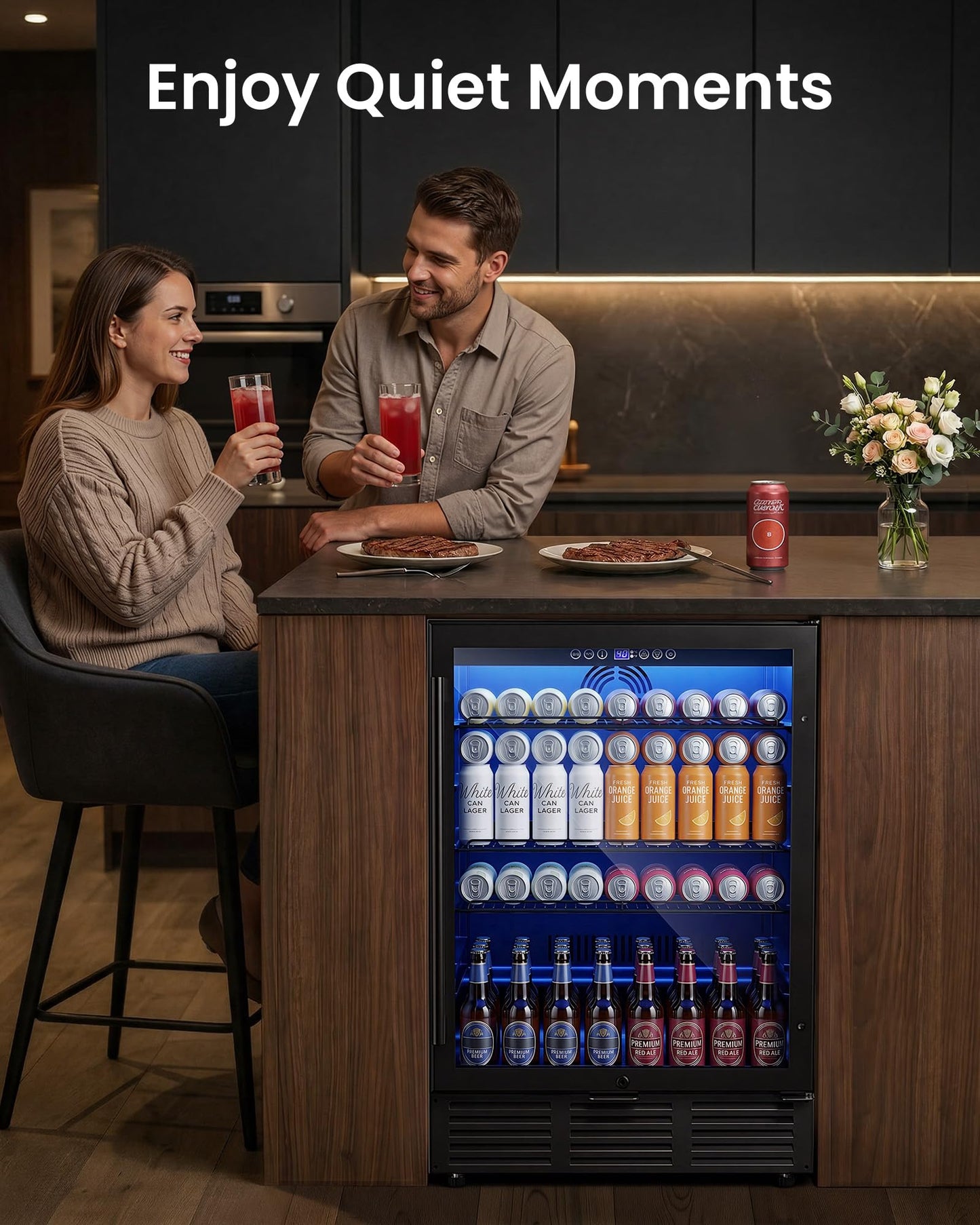 ICEVIVAL 24 Inch Beverage Refrigerator, 180 Cans Beverage Refrigerator with Glass Door, LED Light, Under Counter Refrigerator for Soda, Water, Wine, Drink Fridge for Home, Bar or Office