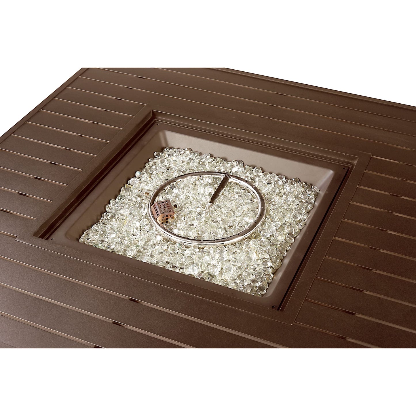 Oakland Living Square 42 in. x 42 in. Aluminum Propane Fire Pit Table with Glass Beads, Two Covers, Lid, 57,000 BTUs in Brown Finish