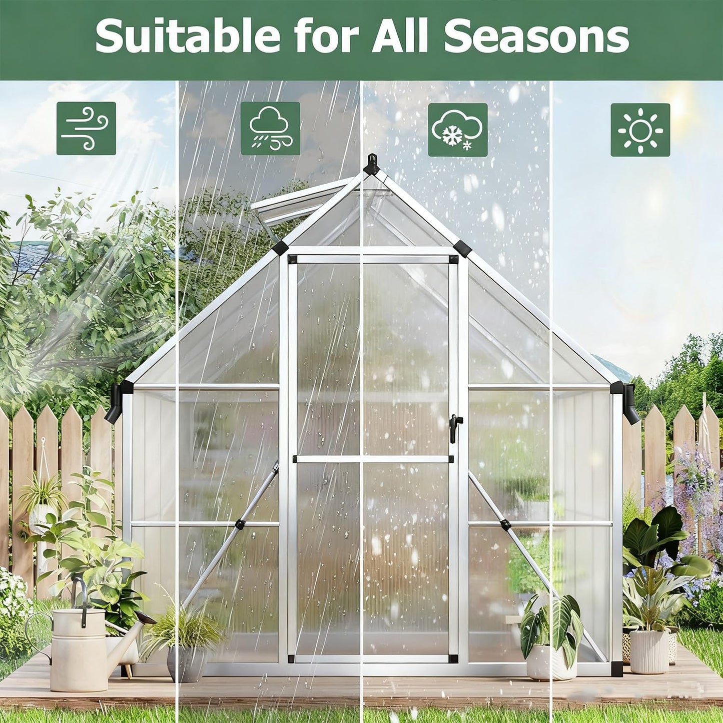 GAOMON 6x7 FT Outdoor Greenhouse with Roof Vent, Heavy Duty Aluminum Polycarbonate Greenhouses, Easy Assembly, Lockable Door, Large Walk-in Greenhouse for Patio, Backyard, Garden