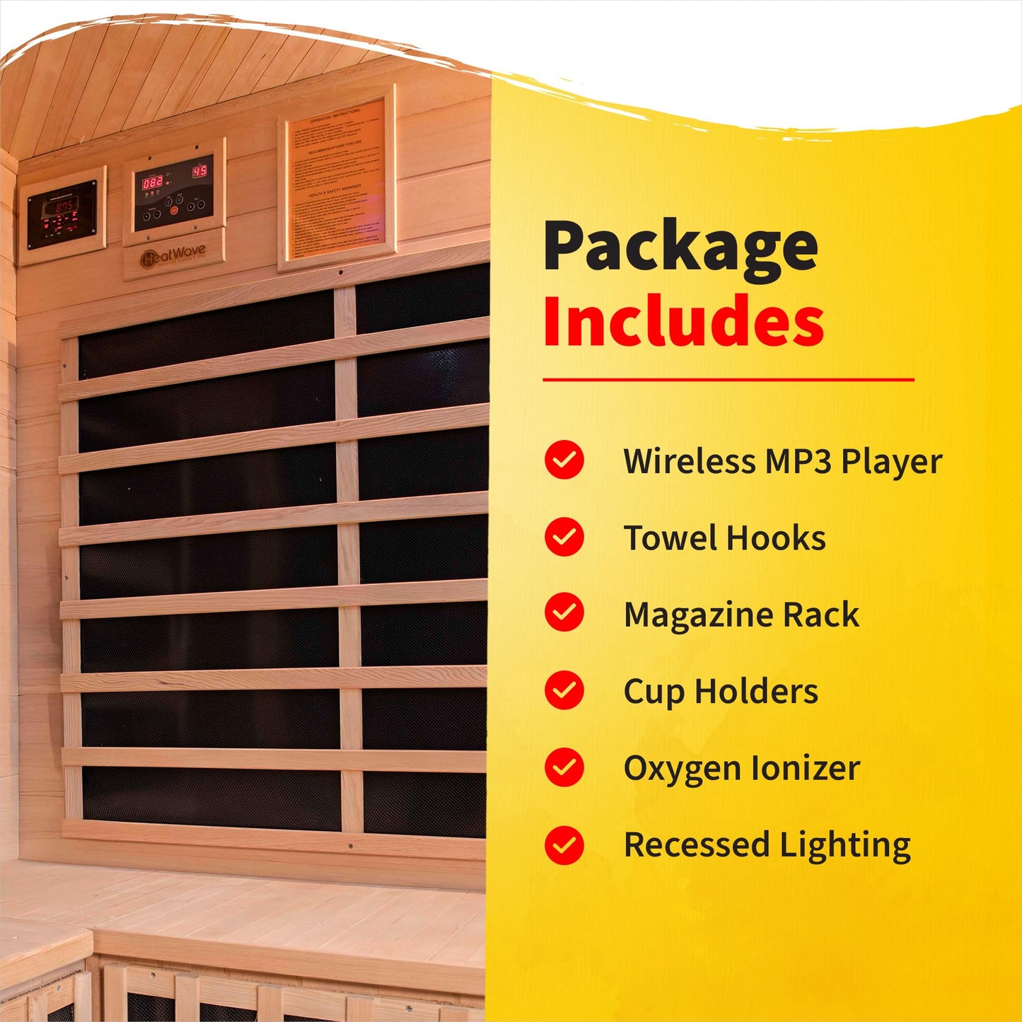 Heat Wave Sonoma 3 Person Corner Infrared Wood Sauna for Home - Thick Hemlock Interior with Chromotherapy Light & 7 Carbon Infrared Heaters for Energy-Efficient, Low EMF Infrared Sauna Relaxation
