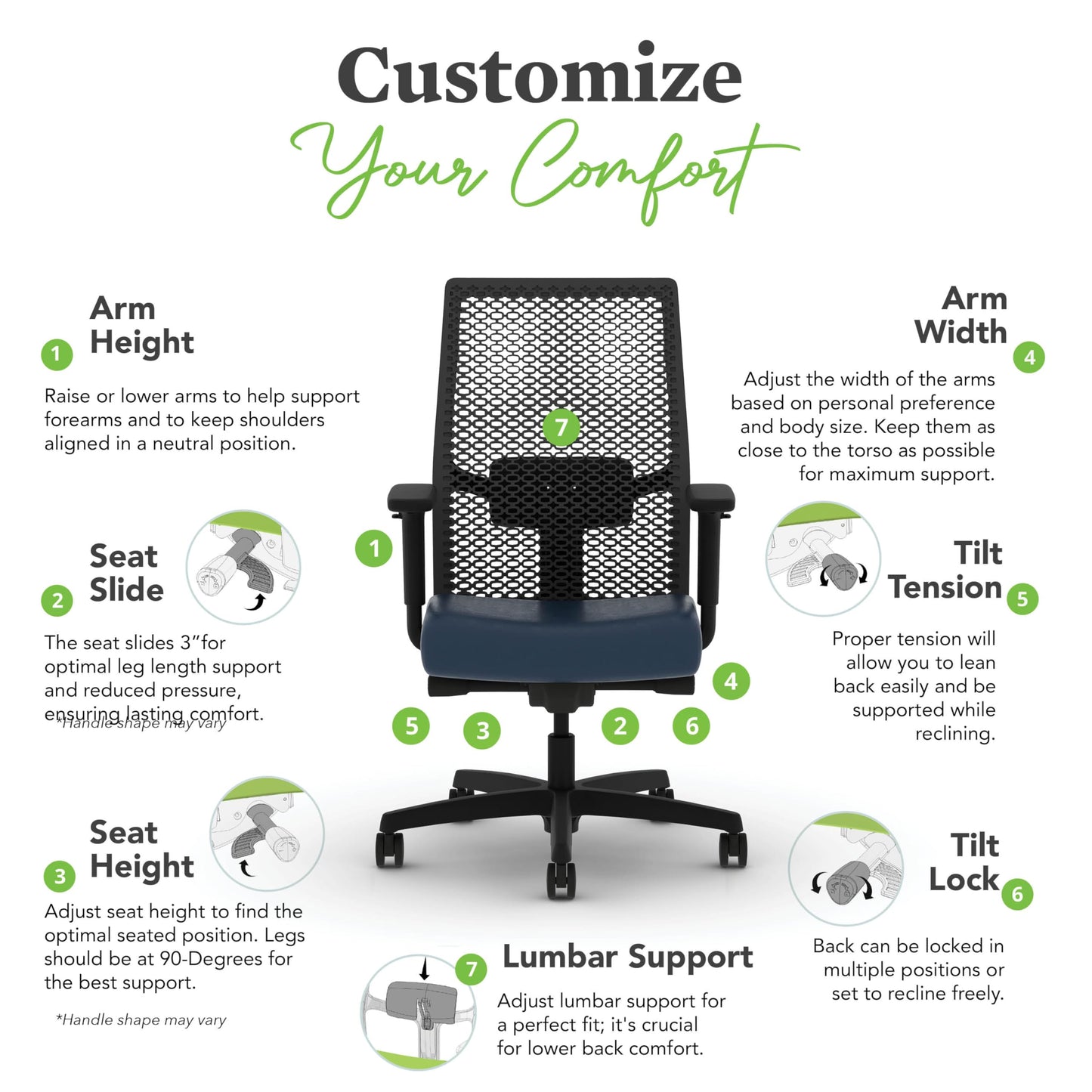 HON Ignition 2.0 ReActiv Ergonomic Office Chair, Mesh Desk Chair with Lumbar Support, Advanced Synchro‑Tilt, Height and Width Adjustable Arms, Swivel Wheels, Black Frame, Ocean