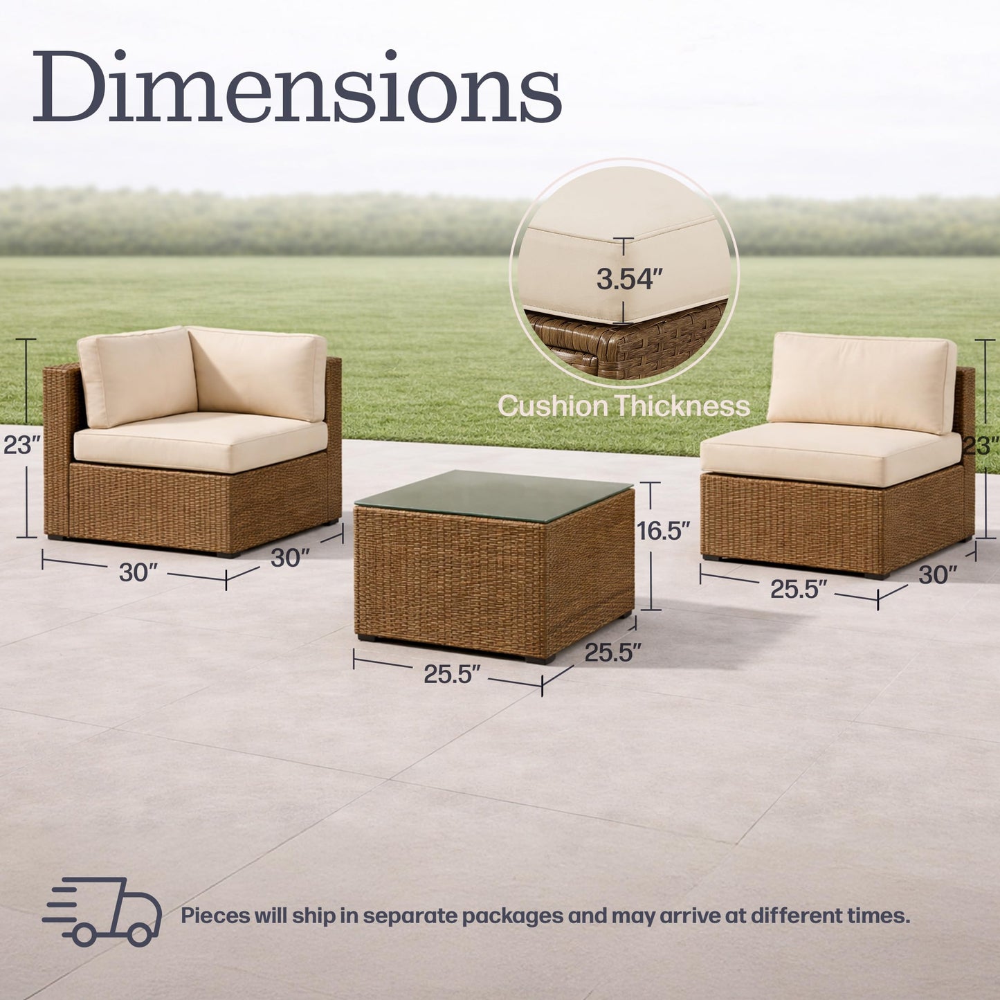Alaterre Furniture Montara 5 Piece Modular Outdoor Patio Furniture Set - Weather-Resistant Wicker Rattan Patio Table and Chairs Set - Outdoor Couch Set for Backyard, Porch, or Deck (Tan/Cream)