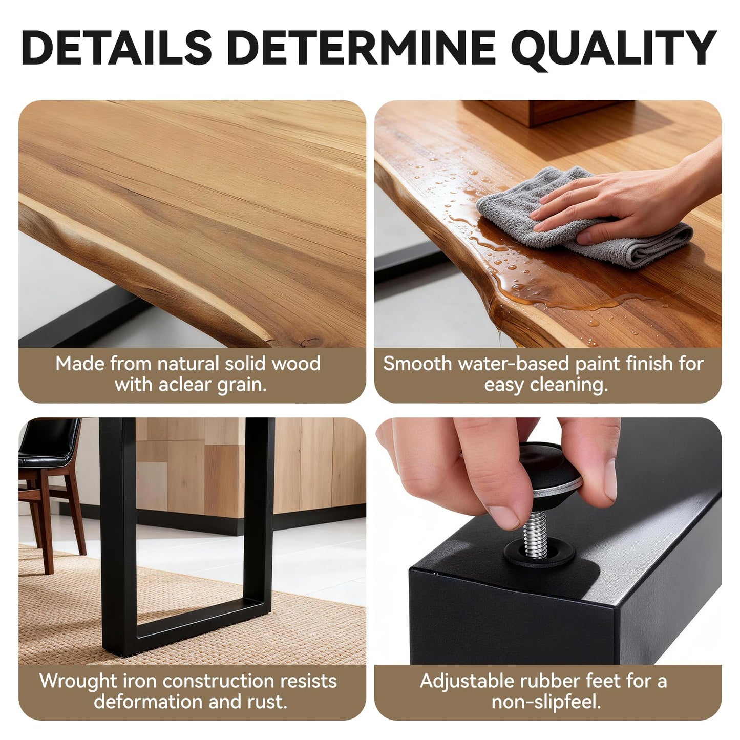 Heliosrider Farmhouse Live Edge Dining Table, Solid Wood Dining Table with 2" Table Top & Metal Base, Wood Slab Industrial Live Edge Desk for Kitchen & Dining Room 2,4,6 People (55.1 * 27.5 * 29.5IN)