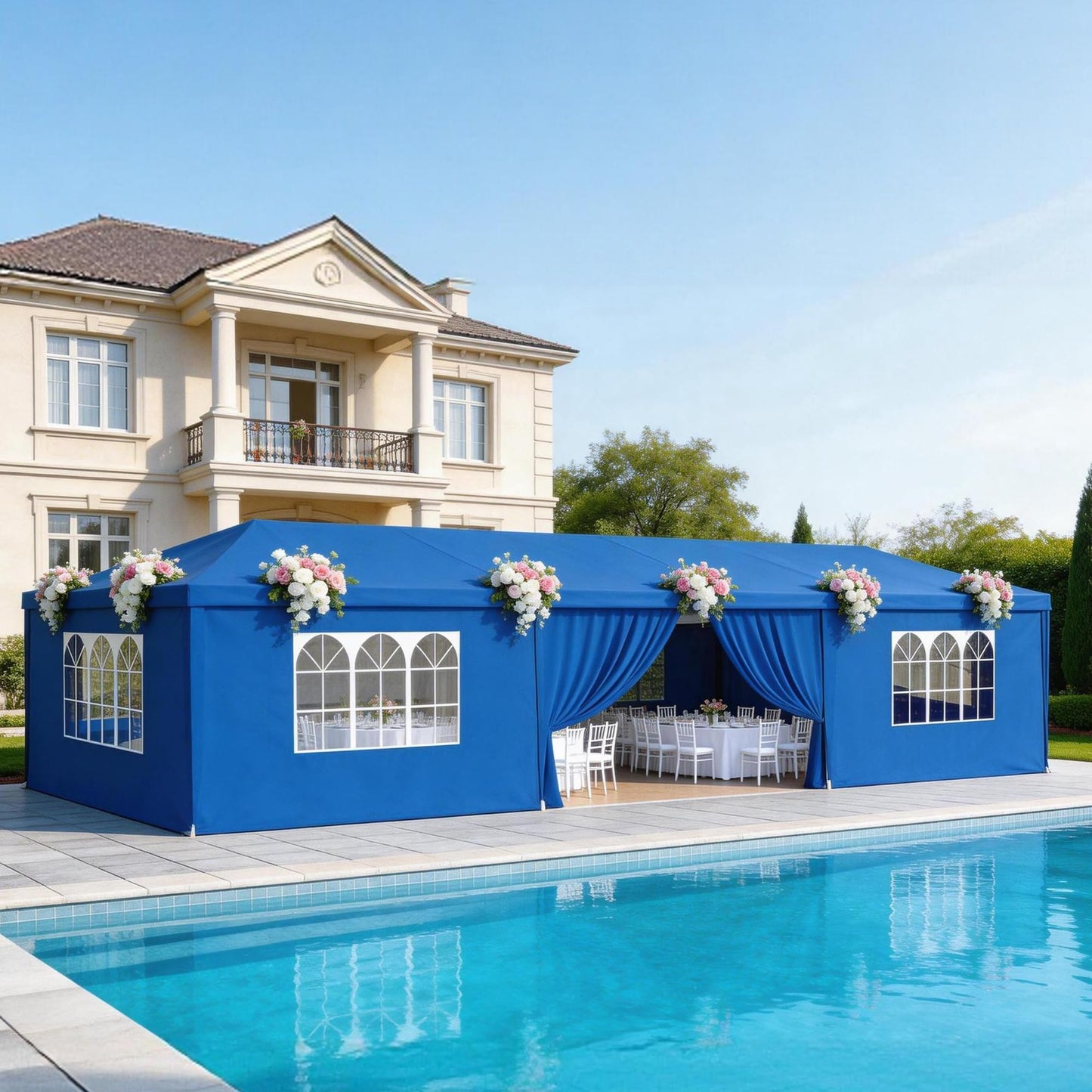 10' x 30' Outdoor Canopy Tents with 8 Detachable Sidewalls, Blue Patio Gazebo Tents, Shade Shelters for Birthday, Events, Party, Wedding, Gatherings and Patio