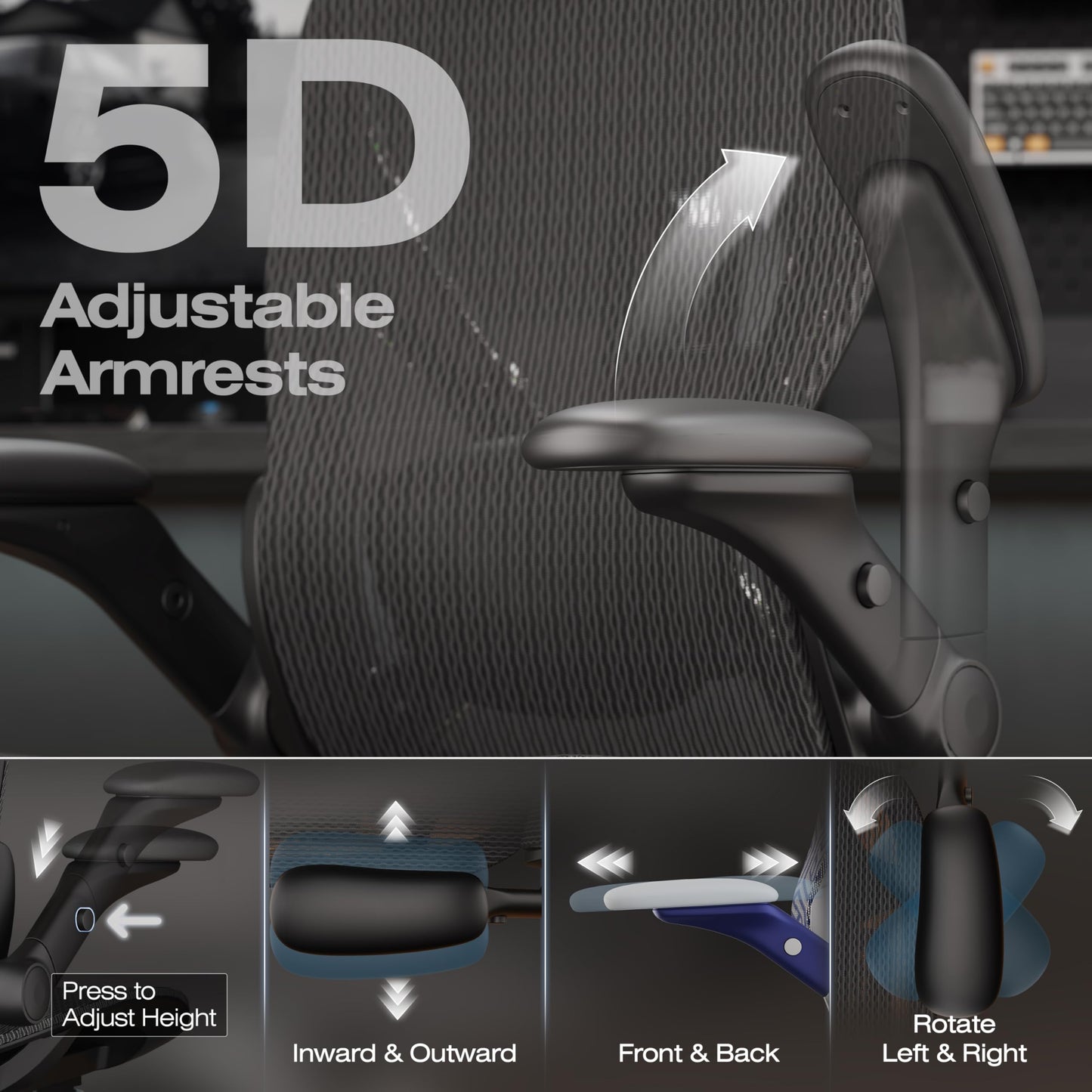 ELABEST X100 Ergonomic Mesh Office Chair with Footrest, Big and Tall Home Desk Chair with 5D Flip-Up Arms, Adjustable 3D Lumbar Support, Gaming & Executive Computer Chair, Night Reaper