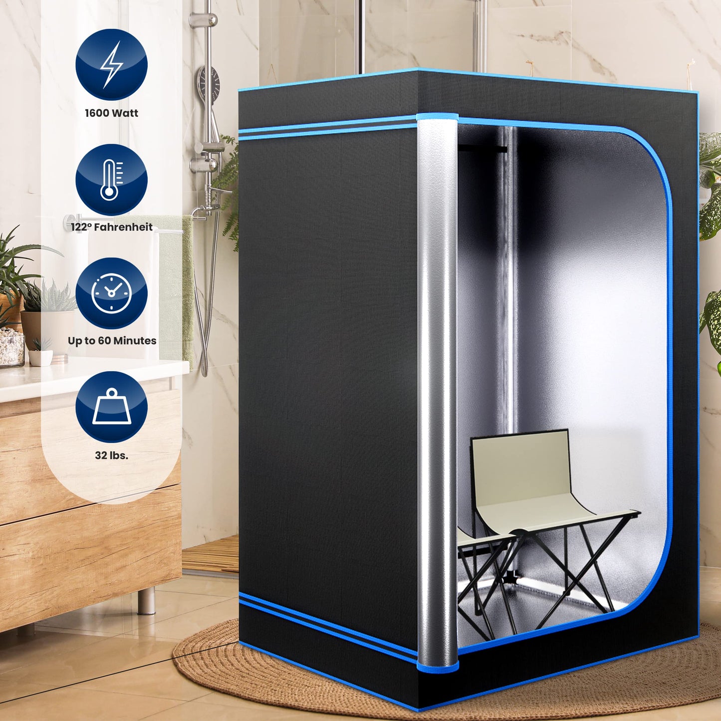 SereneLife Full Size 2 Person Portable Steam Sauna for Detoxification – Personal Home Spa for Home Detox Calm Your Body and Mind, Remote Control, 2 Foldable Chairs,