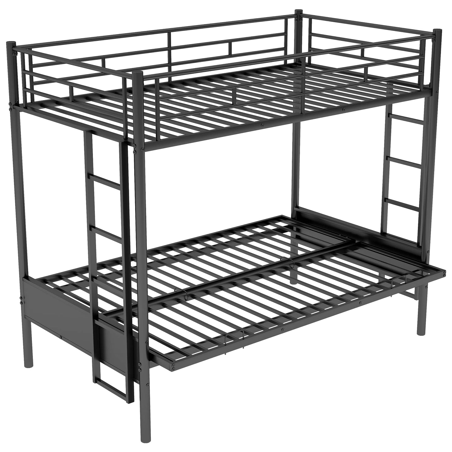 Bellemave Twin Over Futon bunk Bed, loft Bed with futon, Twin Over Full Futon bunk beds, No Box Spring Needed, Black