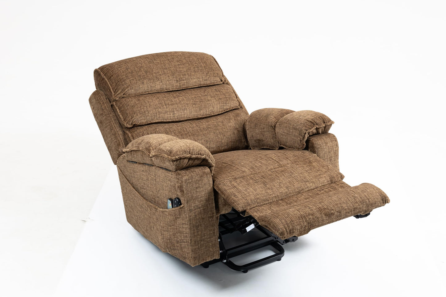 GDFStudio Lay Flat Power Lift Recliner Chair with Heat Massage Dual Motor Infinite Position Recliner USB and Type C Charging Cup Holders for Living Room Bedroom, Brown