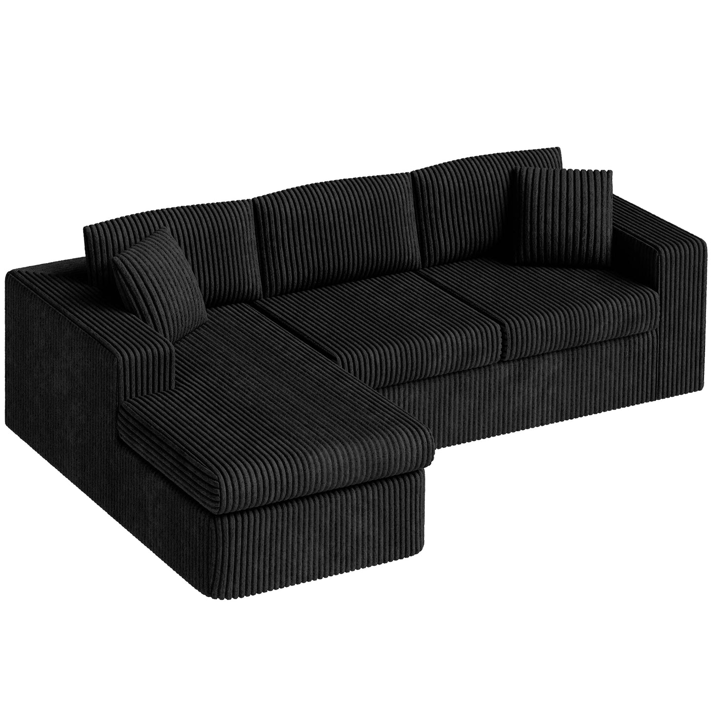 Vongrasig 105" Boneless Couches for Living Room, Sectional Couches Modular Sofa with L-Shaped Chaise, Memory Foam Comfy Cloud Couch with Plush Corduroy Fabric, No Assembly Required, Black