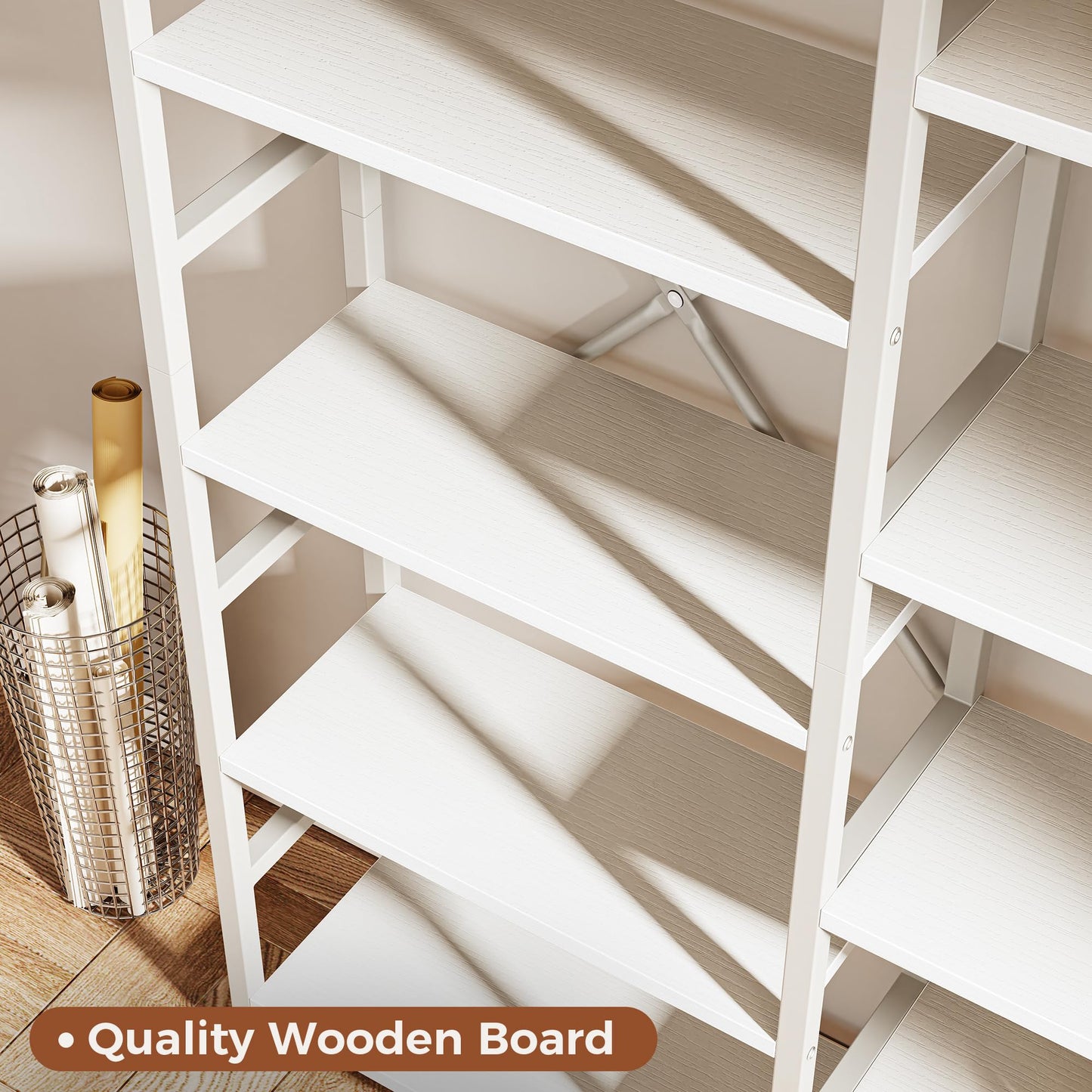 SUPERJARE Triple Bookshelf, Bookcase with 14 Open Display Shelves, Wide Book Shelf Book Case for Home & Office, 5 Tier, White