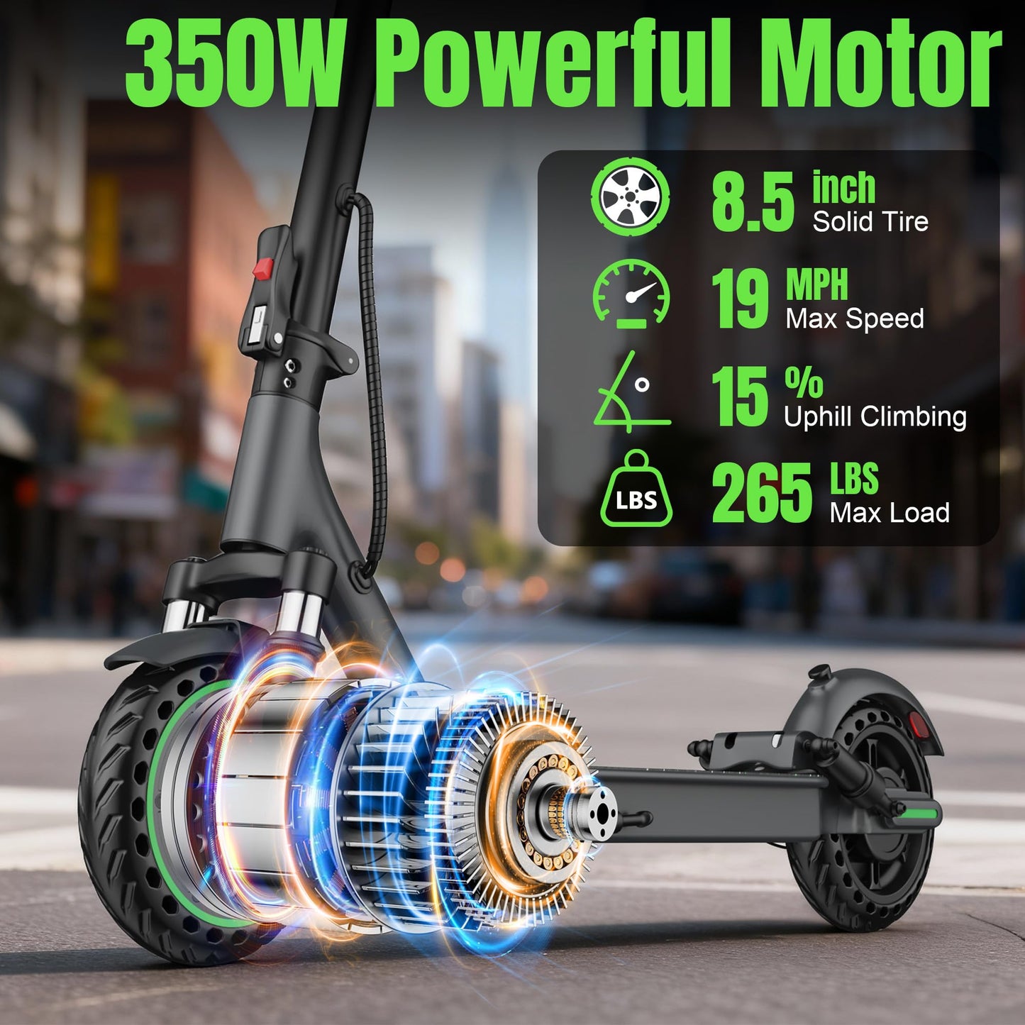 VOLPAM Electric Scooter with 8.5"/10" Solid Tire, 350W/500W Powerful Motor & 19/22 MPH Top Speed, 16-28 Miles Long Range, Folding E Scooter Choice
