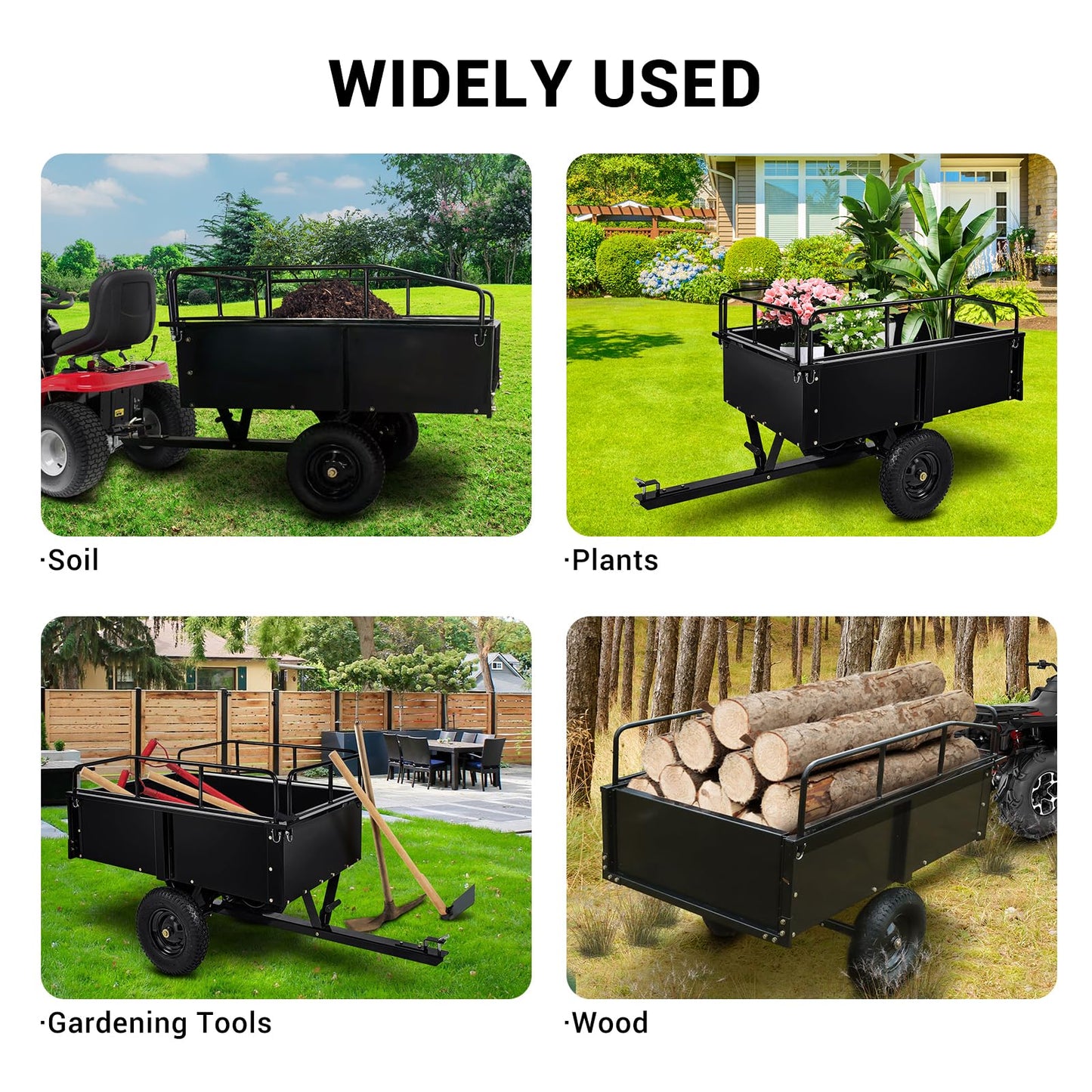 GarveeLife 750 LBS Garden Utility Trailer, 15 Cubic Feet Heavy Duty Steel Dump Cart Feetwith Removable Sides,Hand Pull or Foot Pedal Garden Cart for ATV, UTV, Lawn Mowers and Tractors