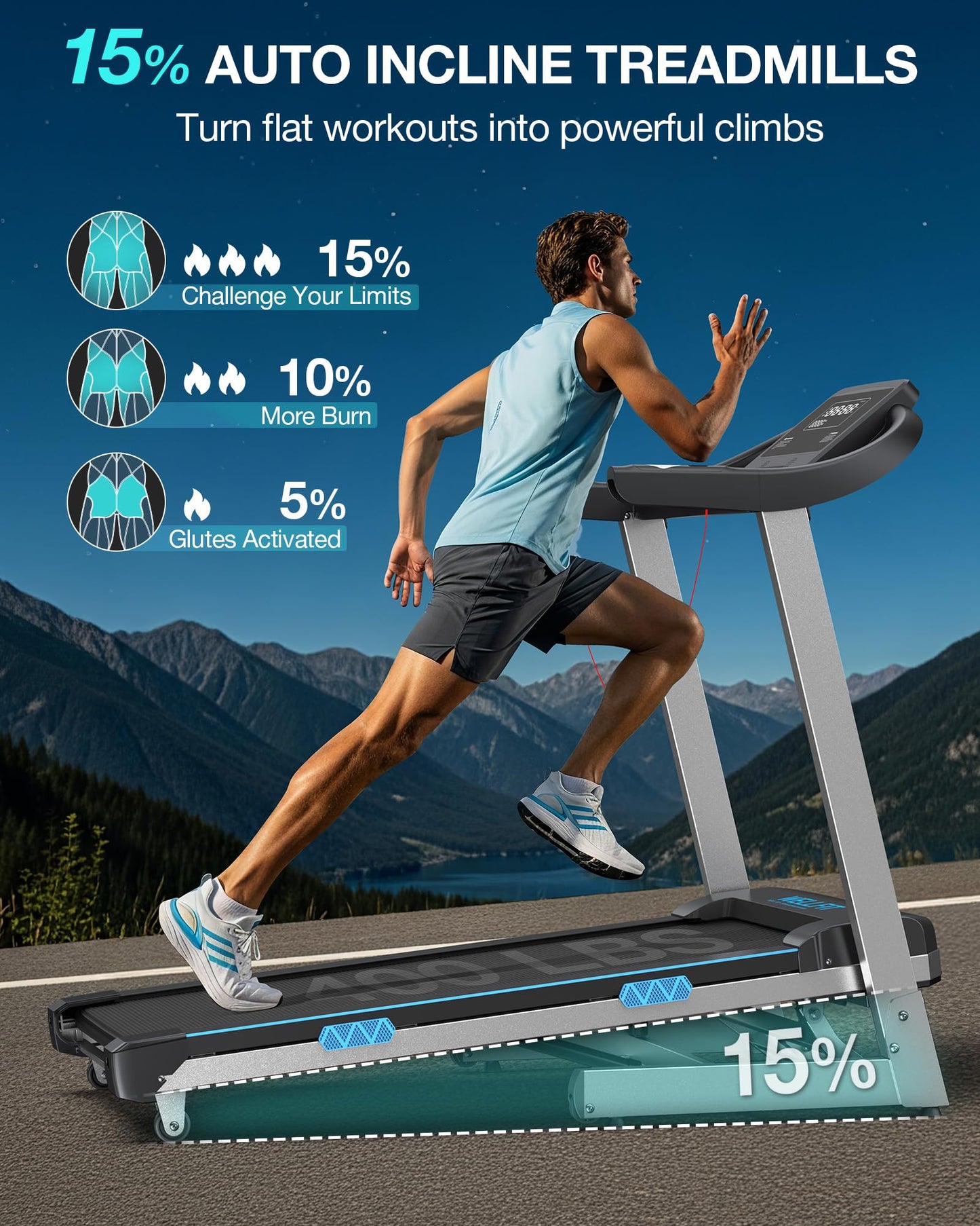 WELLFIT Foldable Treadmill for Home - 400LBS Capacity Folding Treadmills with Handlebar,4.0HP Auto Incline Heavy Duty Treadmill Heart Rate Sensor, LED Display, App Control
