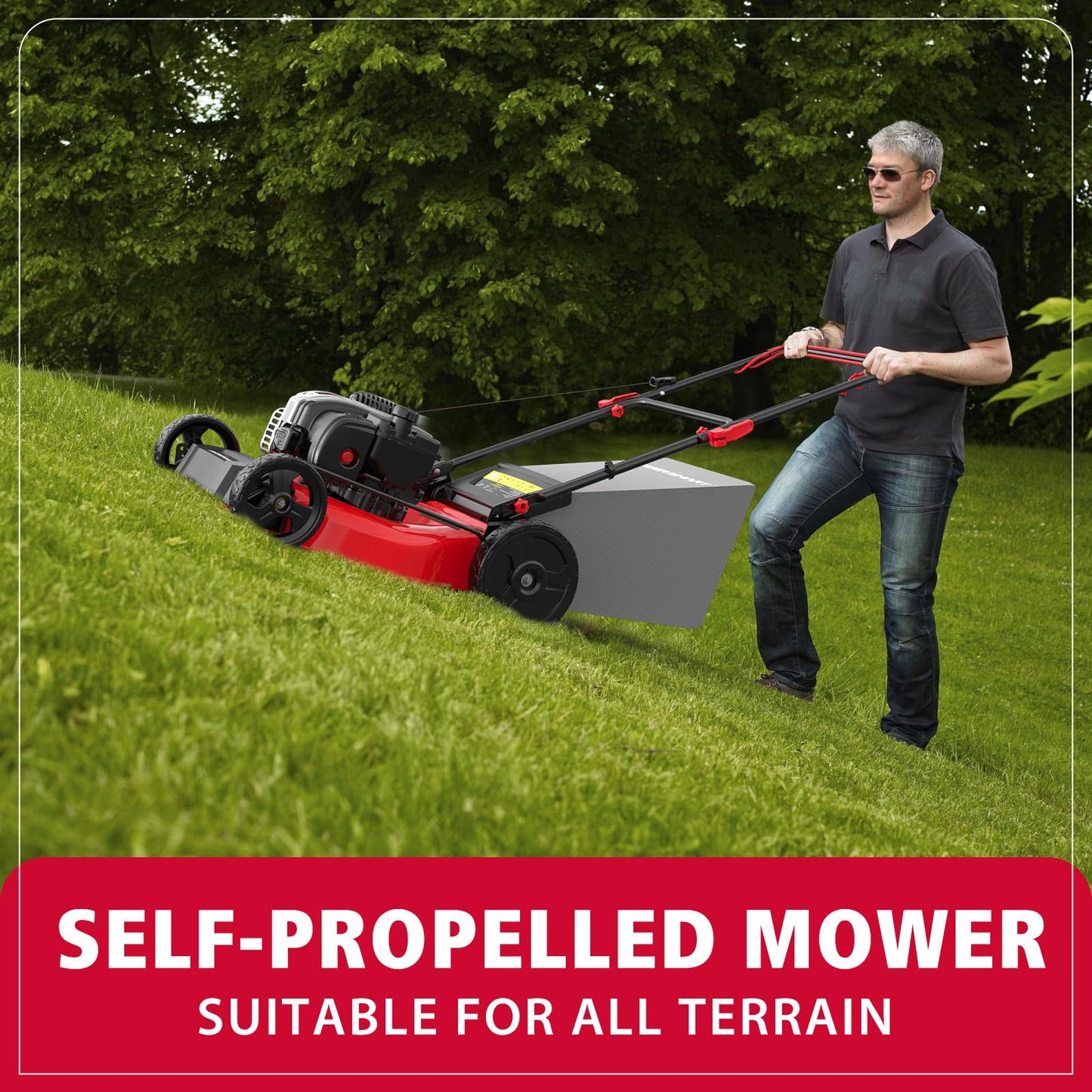 PowerSmart 21-Inch 3-in-1 Gas Self-Propelled Lawn Mower,140CC OHV Engine,Bagging/Mulching/Rear Discharging, 6 Cutting Heights, Durable Steel Deck, Rear-Wheel Drive, for Garden, Yard