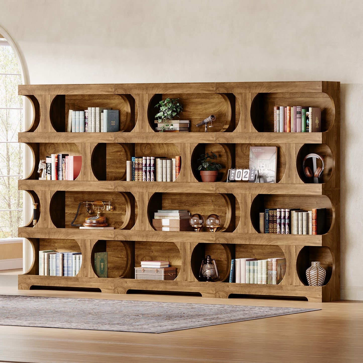 Tribesigns 71" Tall Bookcase, 4-Tier S-Shaped Bookshelf, Wood Decorative Storage Shelving, Modern Freestanding Display Shelves, Large Library Book Shelf Unit for Home Office Living Room Bedroom, Brown