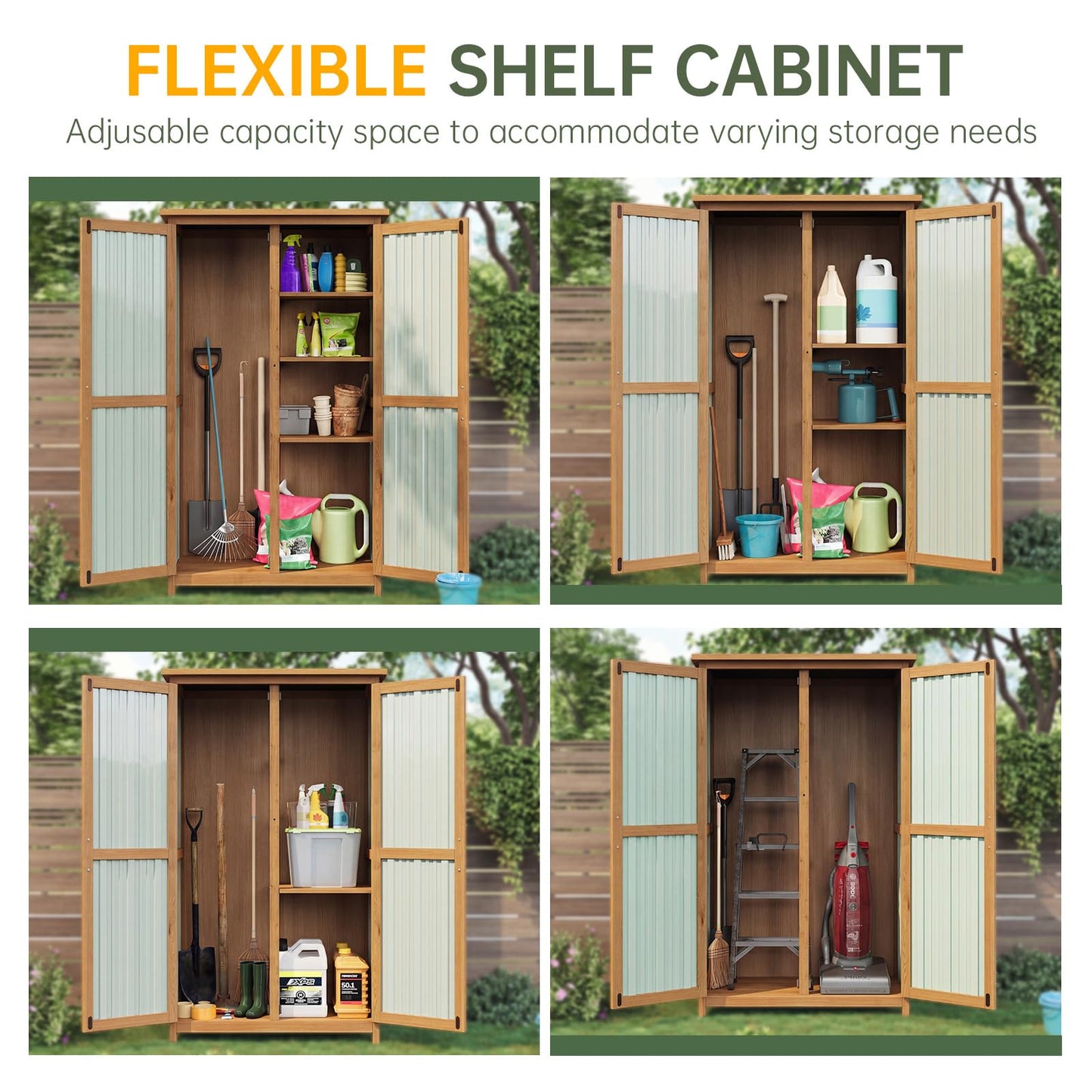 Aoxun Outdoor Storage Cabinet Shed - Tall Tool Garden Vertical Cabinet with Weather-Resistant Roof, Double Lockable Doors, 3 Removable Shelves, for Backyard Garden Patio Lawn Indoor