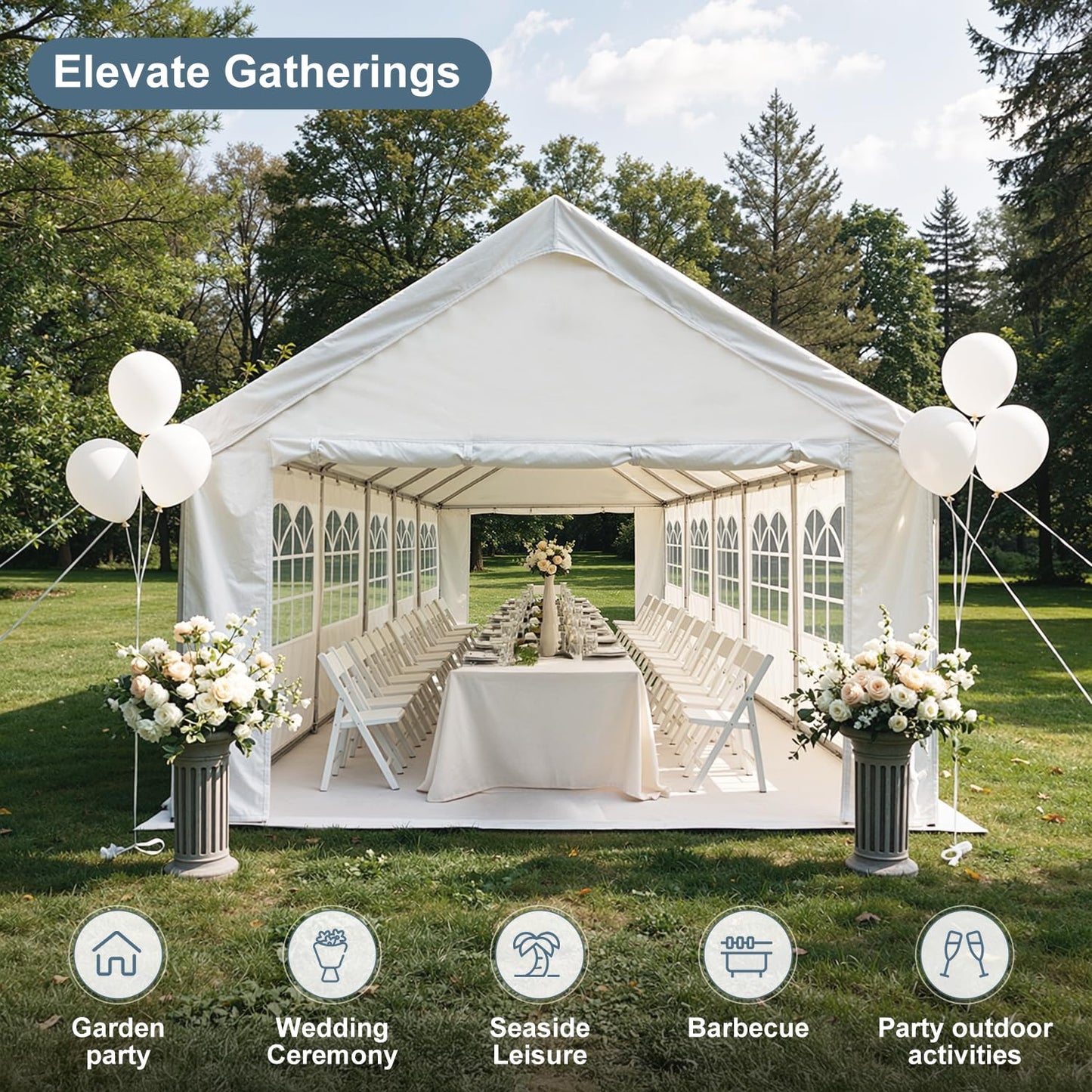 YOPTO 20x40 FT Party Tent,Outdoor Tents for Parties,Carport Car Canopy with 4 Storage Bags & Removable Sidewalls,Gazebo w/ 4 Ground Tubes,Commercial Tents for Wedding BBQ,White