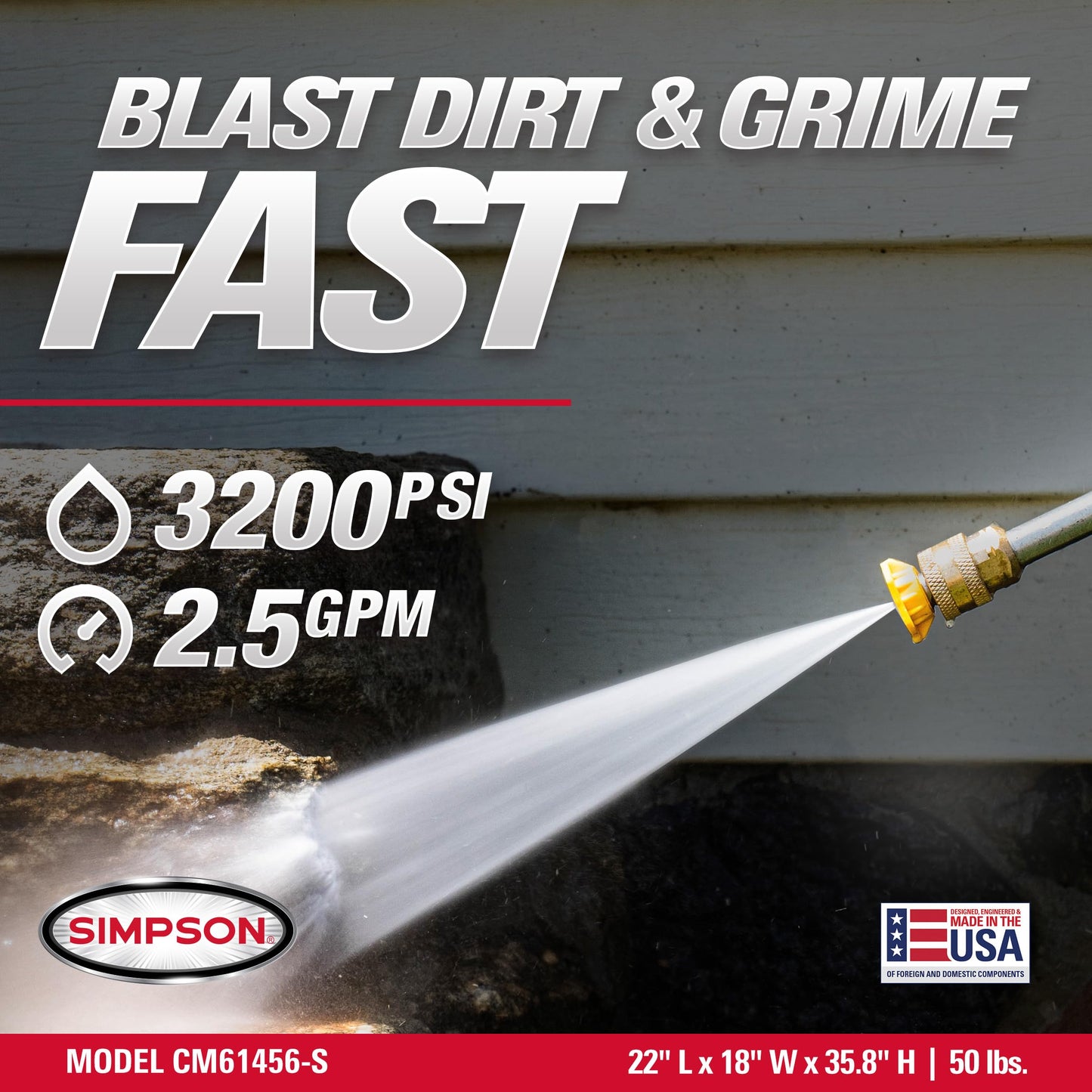 Simpson Cleaning 3200 PSI Gas Pressure Washer, 2.5 GPM Residential Power Washer with Soap Tank and Turbo Nozzle, 25' Hose, Clean Machine, 49-State (CM61456)
