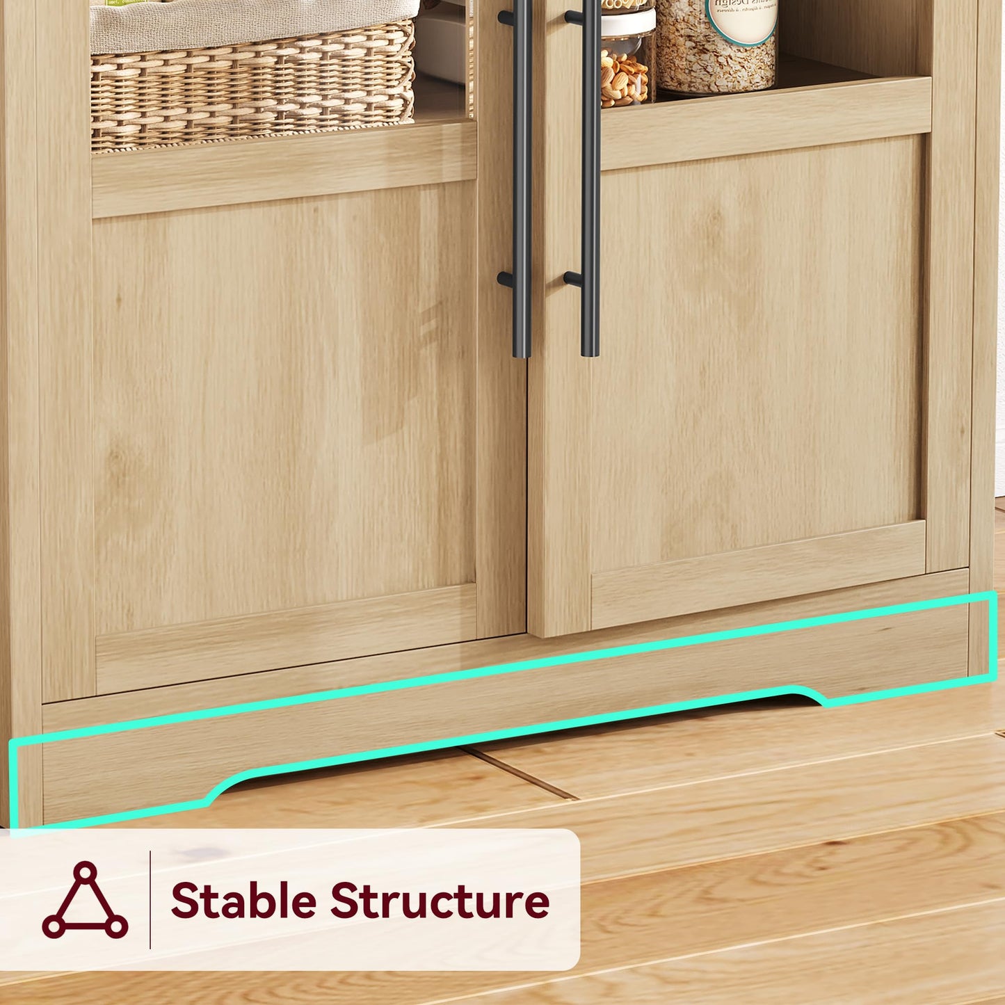 Garvee Farmhouse Bakers Rack with Glass Door, Microwave Stand with Power Outlets, Kitchen Hutch Pantry Cabinet, Kitchen Coffee Bar Cabinet for Spices, Dishes, and Pots, Wood