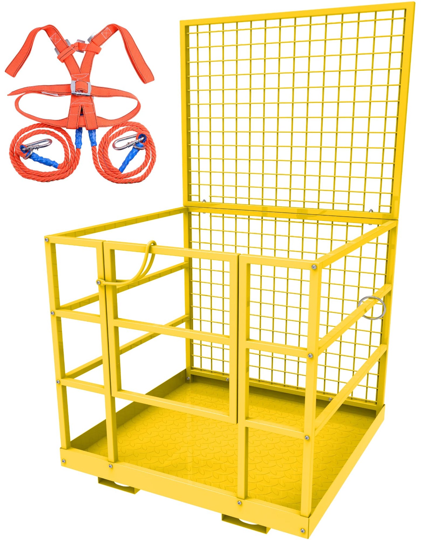 YITAMOTOR 43"x45" Forklift Safety Cage, 1400lbs Forklift Man Basket Work Platform with Safety Strap, Heavy Duty Collapsible Lift Cage for Most Aerial Jobs
