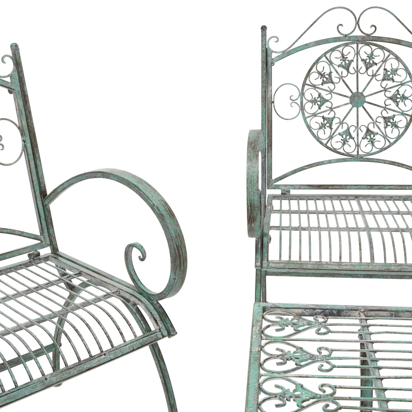 SAFAVIEH Outdoor Collection Sophie Victorian Scroll Antique Dark Green Wrought Iron 4-Piece Patio Set