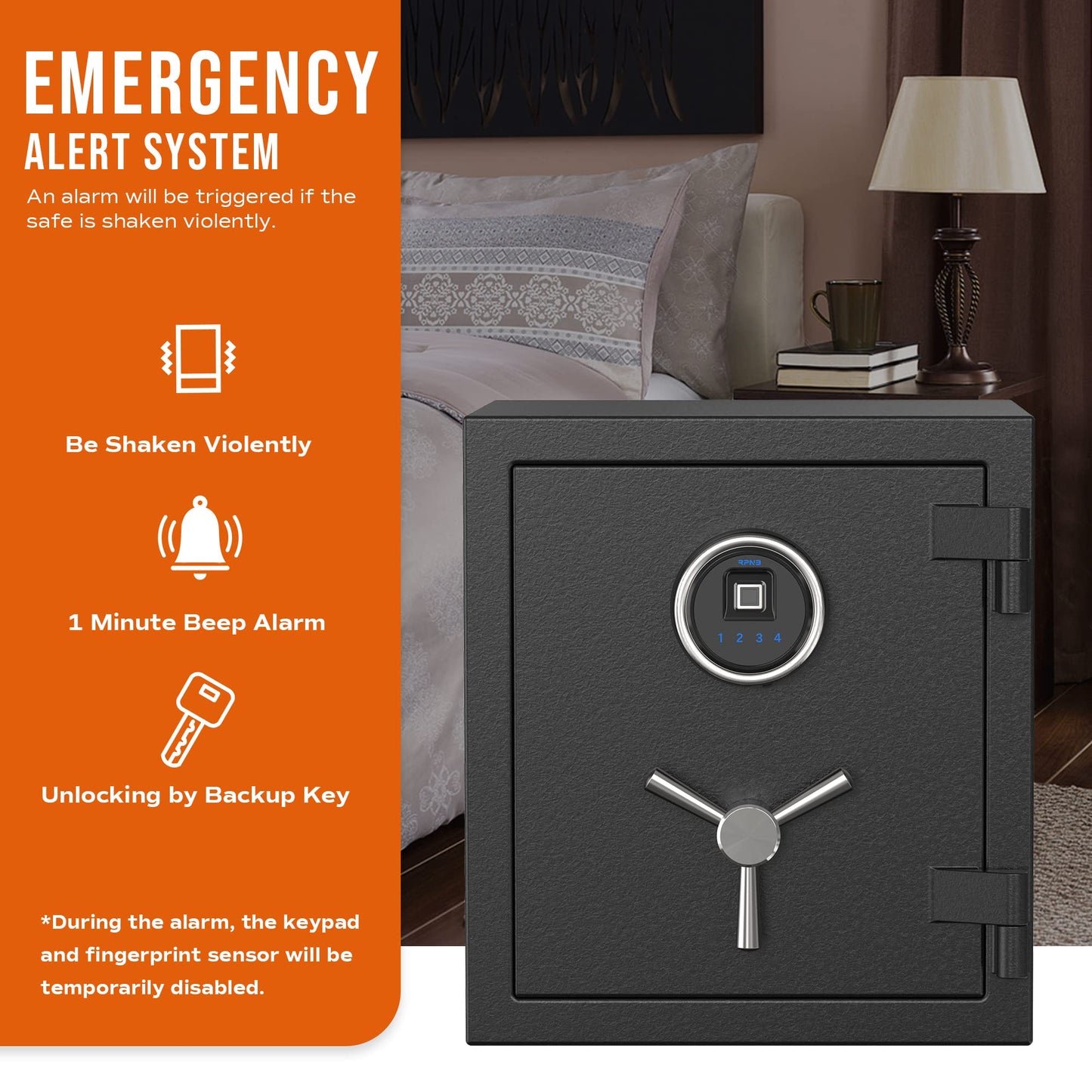 RPNB Deluxe Biometric Fireproof Safe Box,Digital Fingerprint Fireproof Waterproof Safe with Touch Screen,Removable Shelf and 3 Spoke Handle,Home Safes for Cash Documents Jewelry,0.84 Cubic Feet