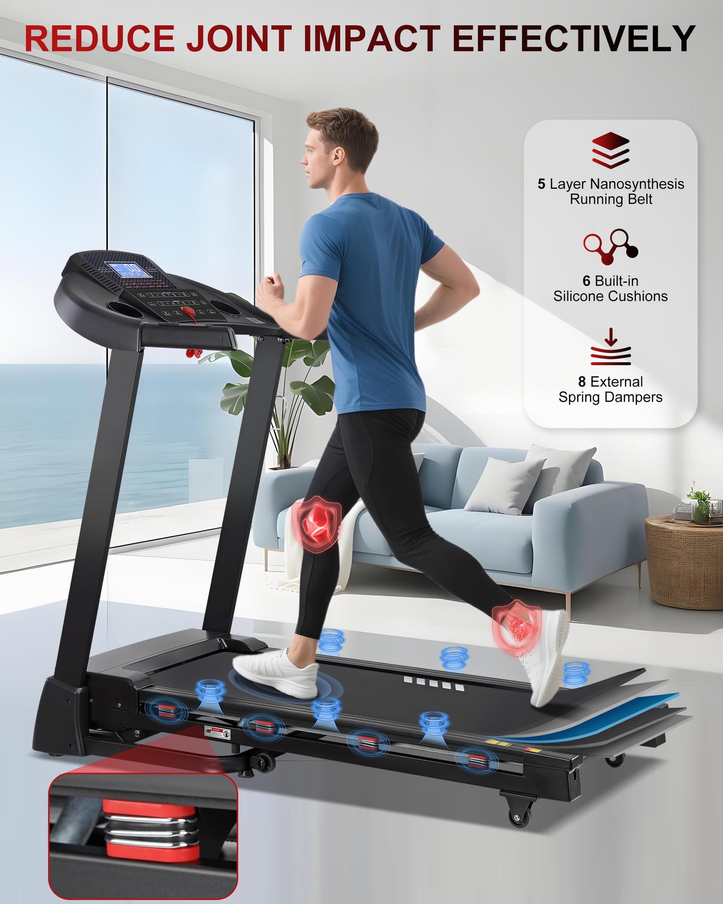 Treadmill with 15-Level Auto Incline, 47"x18" Wide Running Belt, 400 LB Capacity, 10 MPH, 4.0 HP Brushless Incline Treadmill for Home, Shock Absorption, Bluetooth Speaker & App
