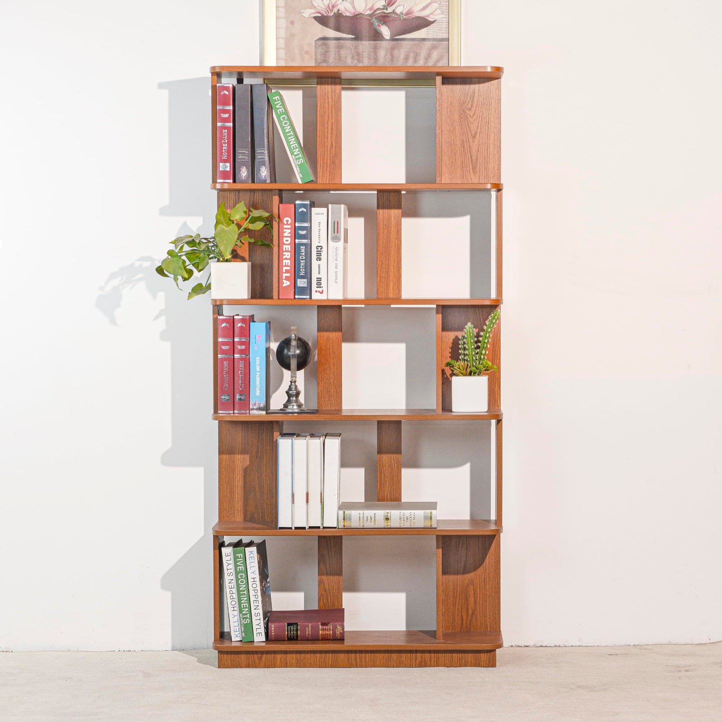GDFStudio 65" H 6-Tier Bookshelf, Modern Freestanding Bookcase Shelves Organizer, Wood Book Shelf with Anti-Drop Panels, Open Back Display Storage Shelf Unit for Living Room Bedroom Office, Dark Oak