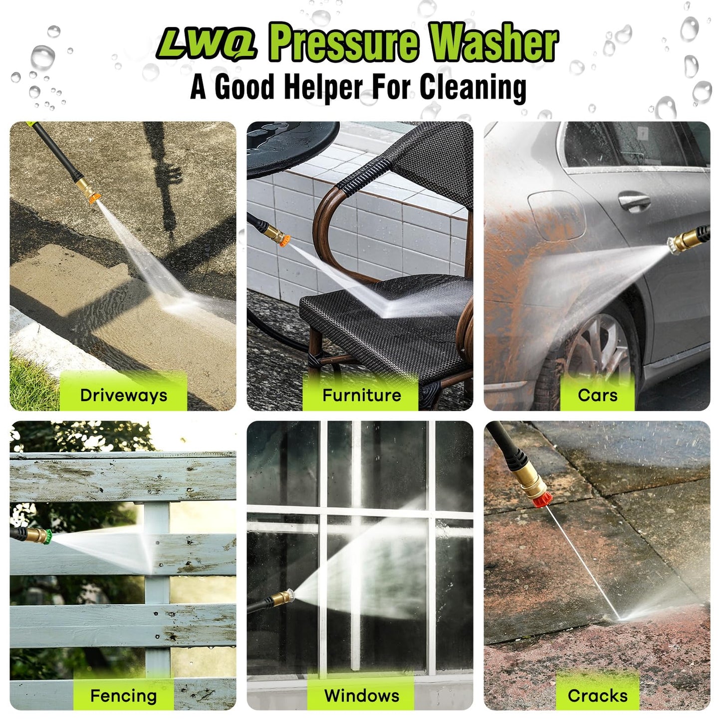 Pressure Washer, Power Washer with 4 Quick Connect Nozzles 1 Foam Cannon, High Pressure Cleaning Machine for Cars/Fences/Driveways/Patios/Farms/Home Cleaning(Bright Green)