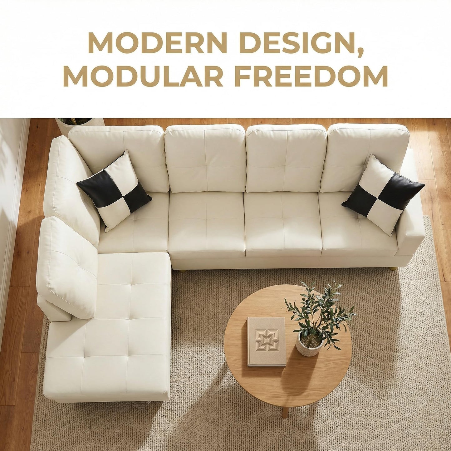 NicBex Leather 103.5" Sectional Couches for Living Room, 2-Piece L-Shaped Sectional Couch with Movable Lounge Chaise, Multi-Scene Use for Apartment & Office, White