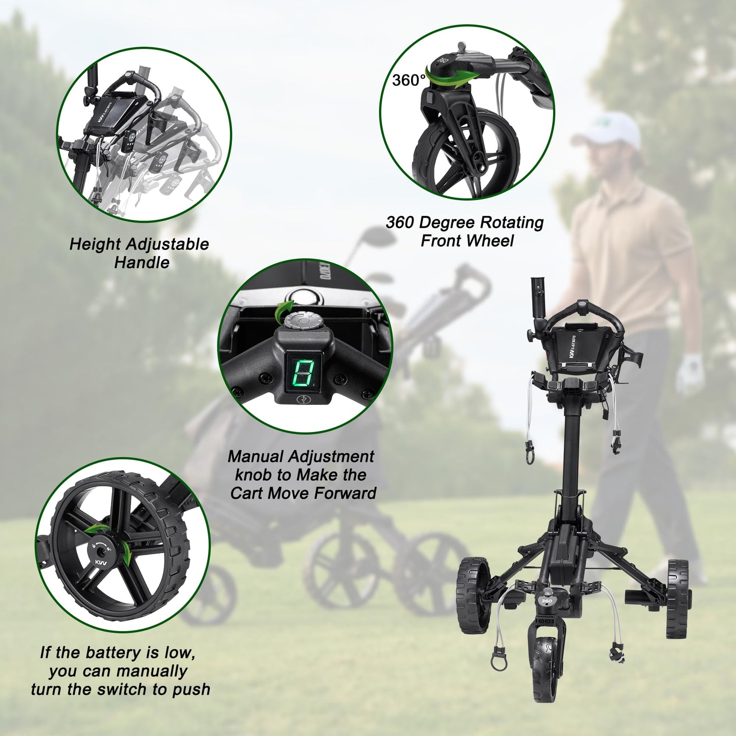 KVV Electric Golf Push Cart with Remote Control, Smallest Folding Size, Suitable for All Terrains, Lightweight and Super Compact Electric Golf Cart